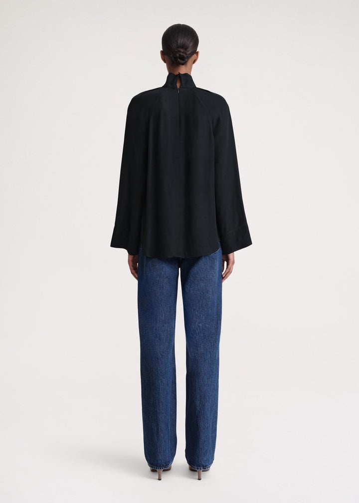 High-neck crepe blouse navy - 4