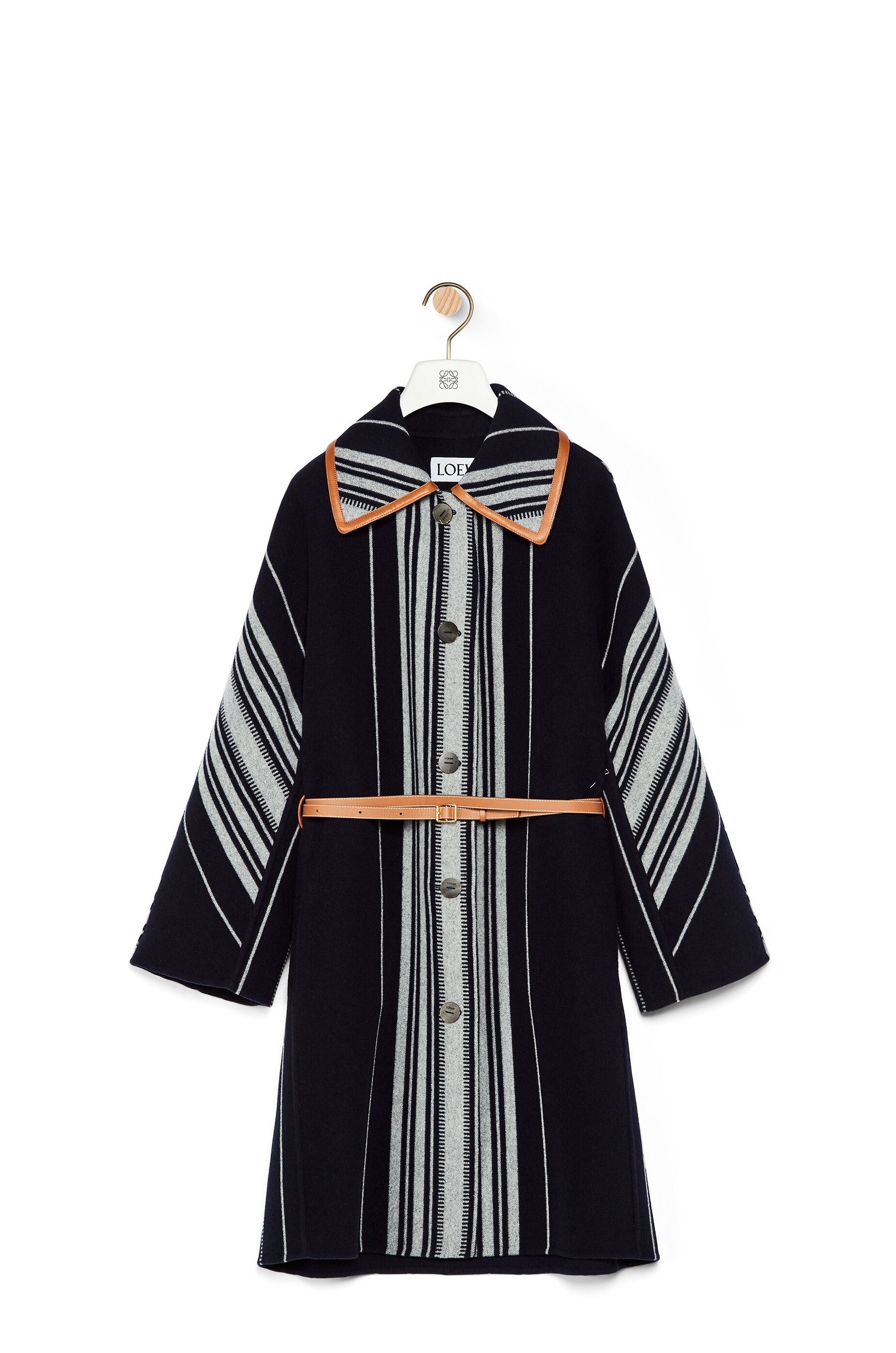 Blanket belted coat in striped wool and cashmere - 1