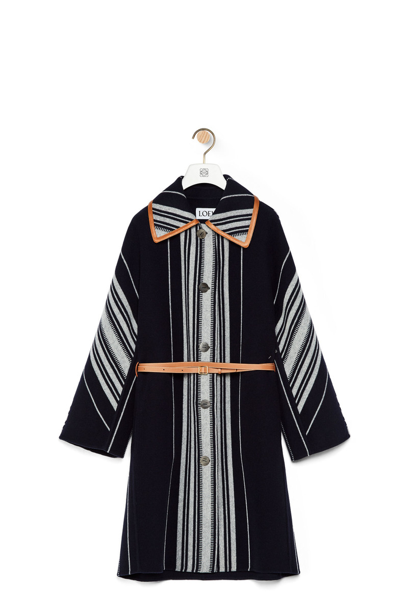 Blanket belted coat in striped wool and cashmere 1