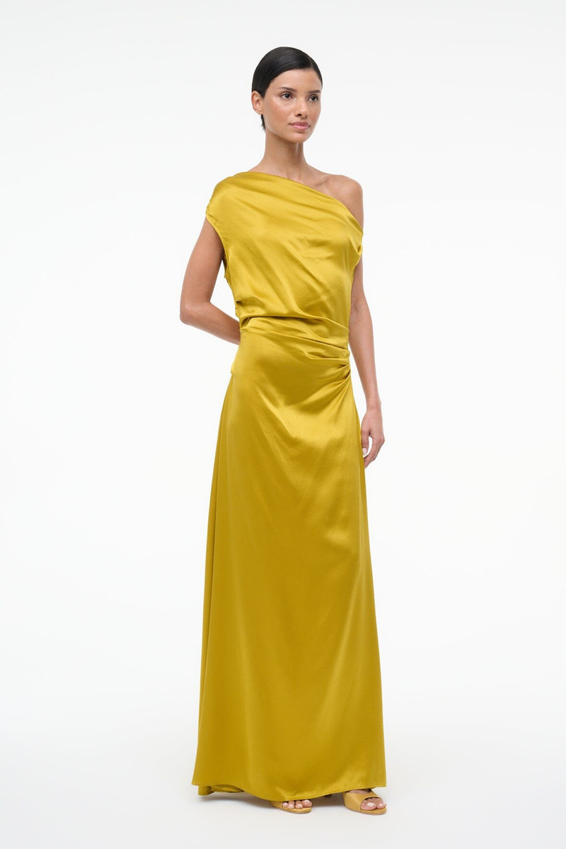 STAUD STAUD MAXI PHARE SILK DRESS TURMERIC outlook