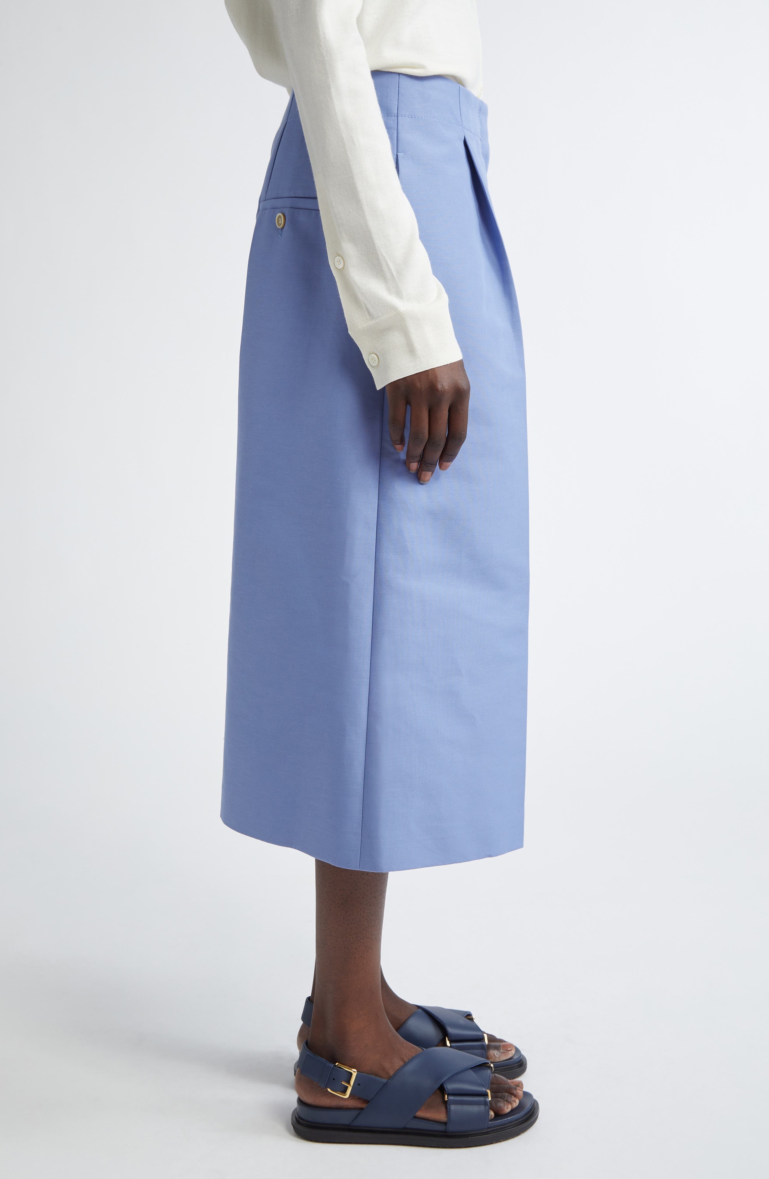 Marni Pleated High Waist Wide Leg Virgin Wool Crop Trousers in Periwinkle at Nordstrom - 4