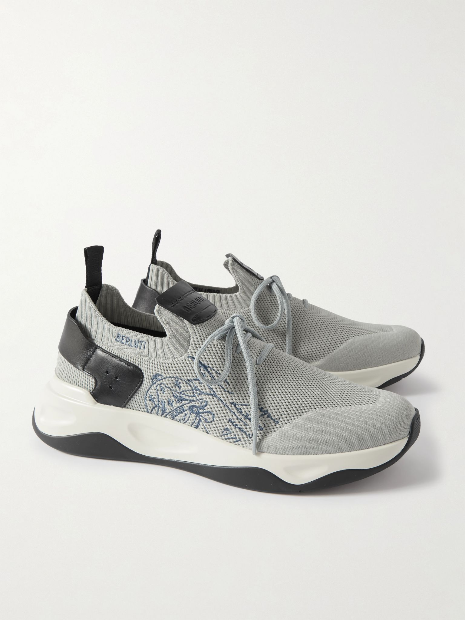 Shadow Scritto Venezia Leather-Trimmed Stretch-Knit Sneakers Gray - 4