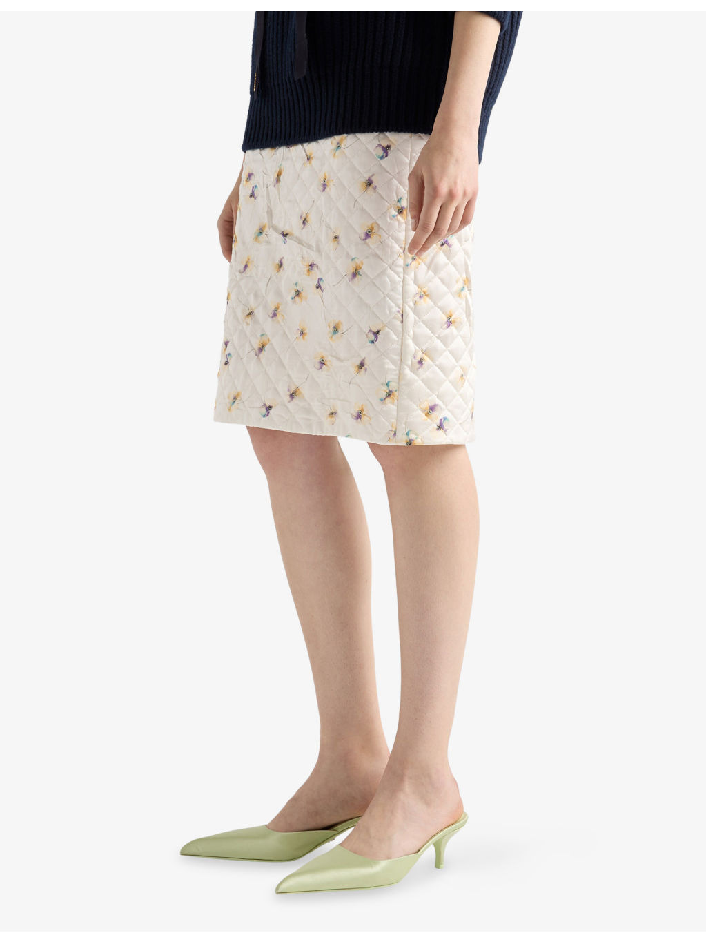 Floral-Print Quilted Satin Knee-Length Skirt - 3