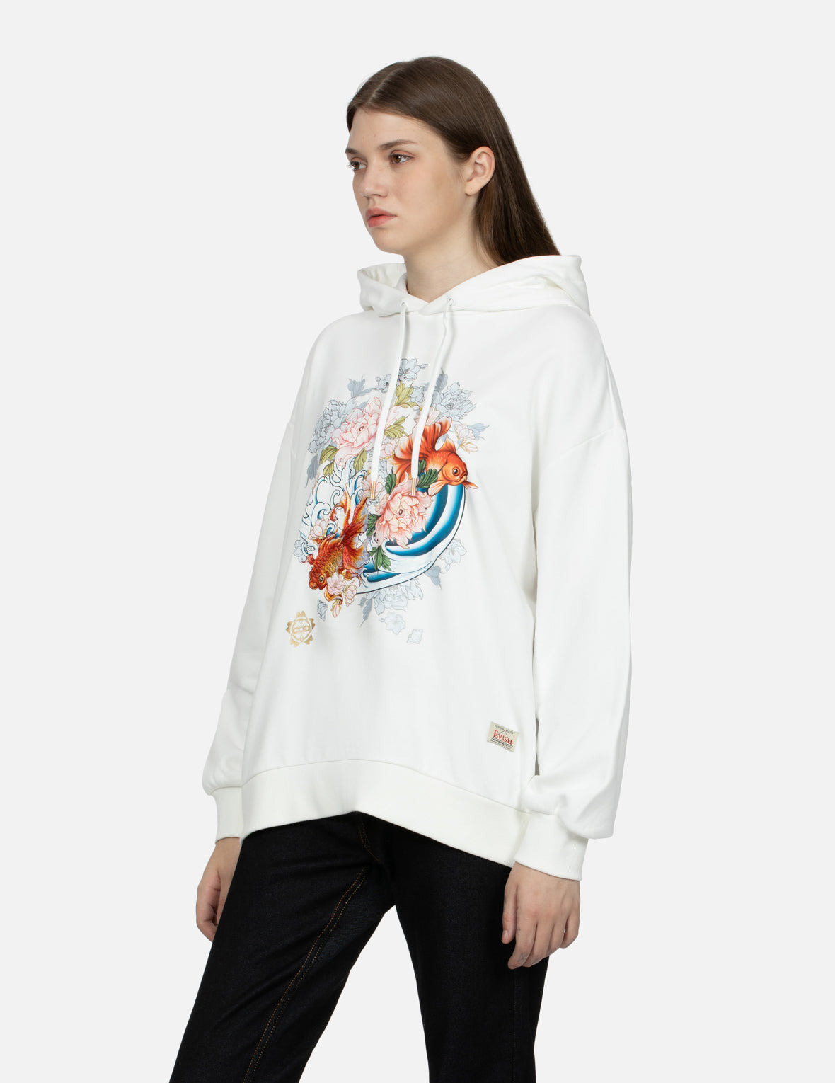 GOLDFISH AND FLORAL FLOW PRINT OVERSIZED HOODIE - 7