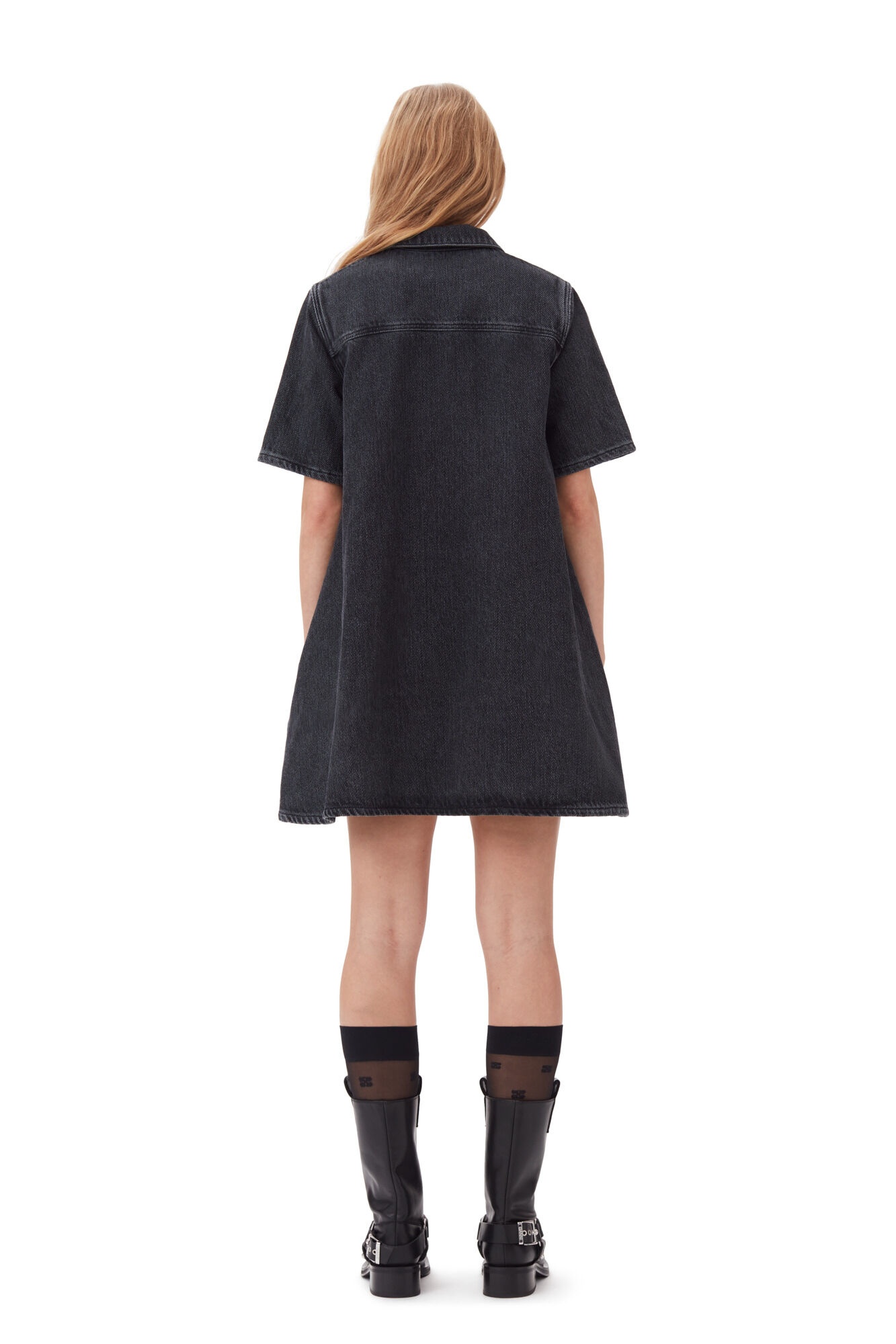 WASHED BLACK HEAVY DENIM MINI DRESS - 5