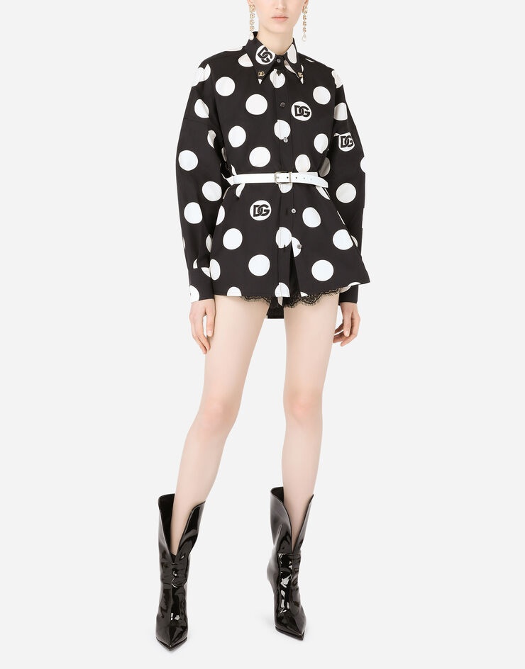 Poplin shirt with polka-dot print and DG embellishment - 7