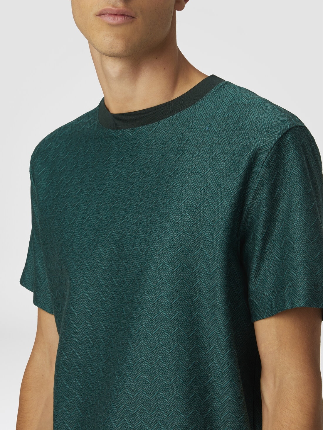 Tone-on-tone zig zag cotton jersey crewneck T-shirt - 4