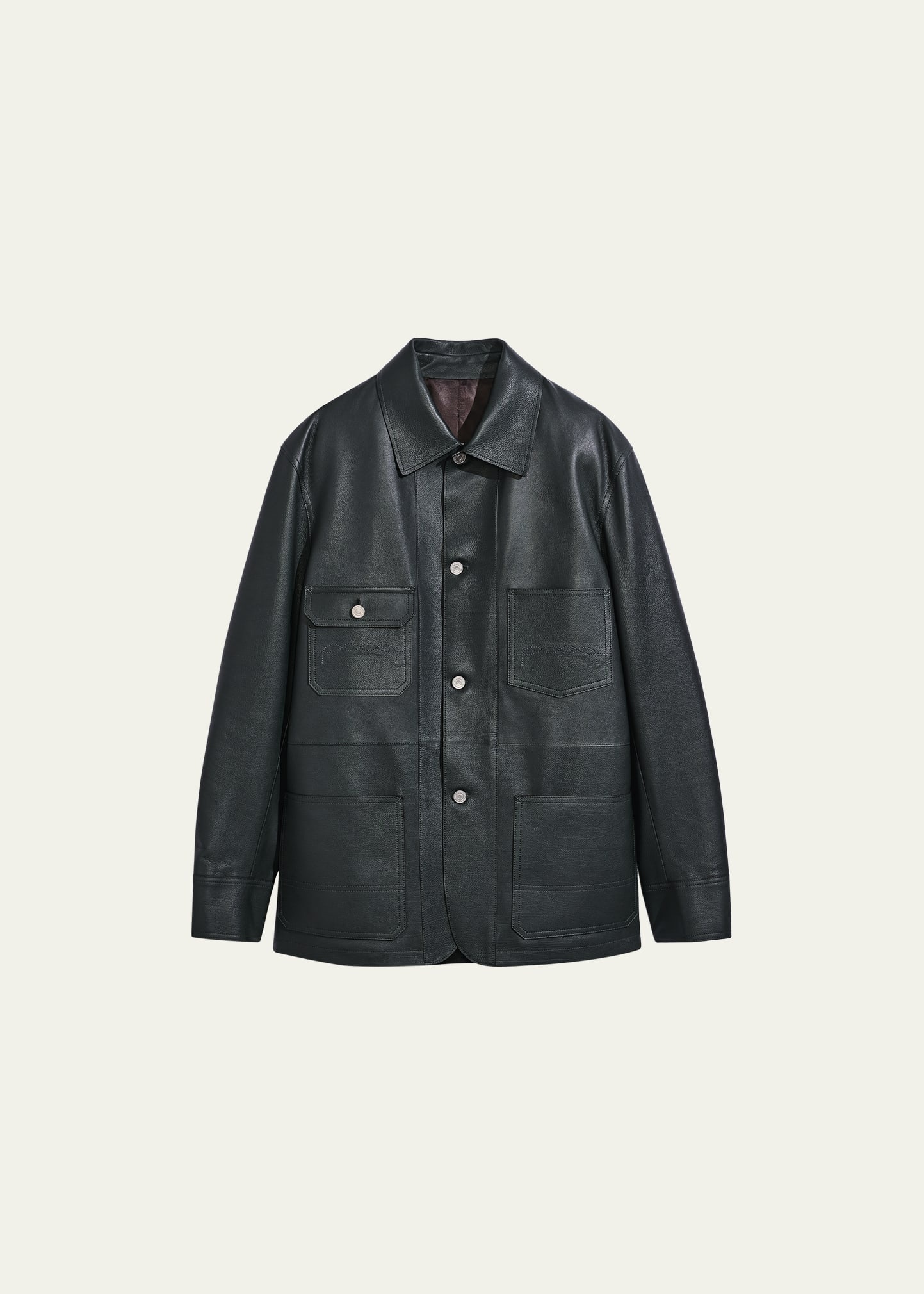 Men's Leather 4-Pocket Chore Jacket - 1