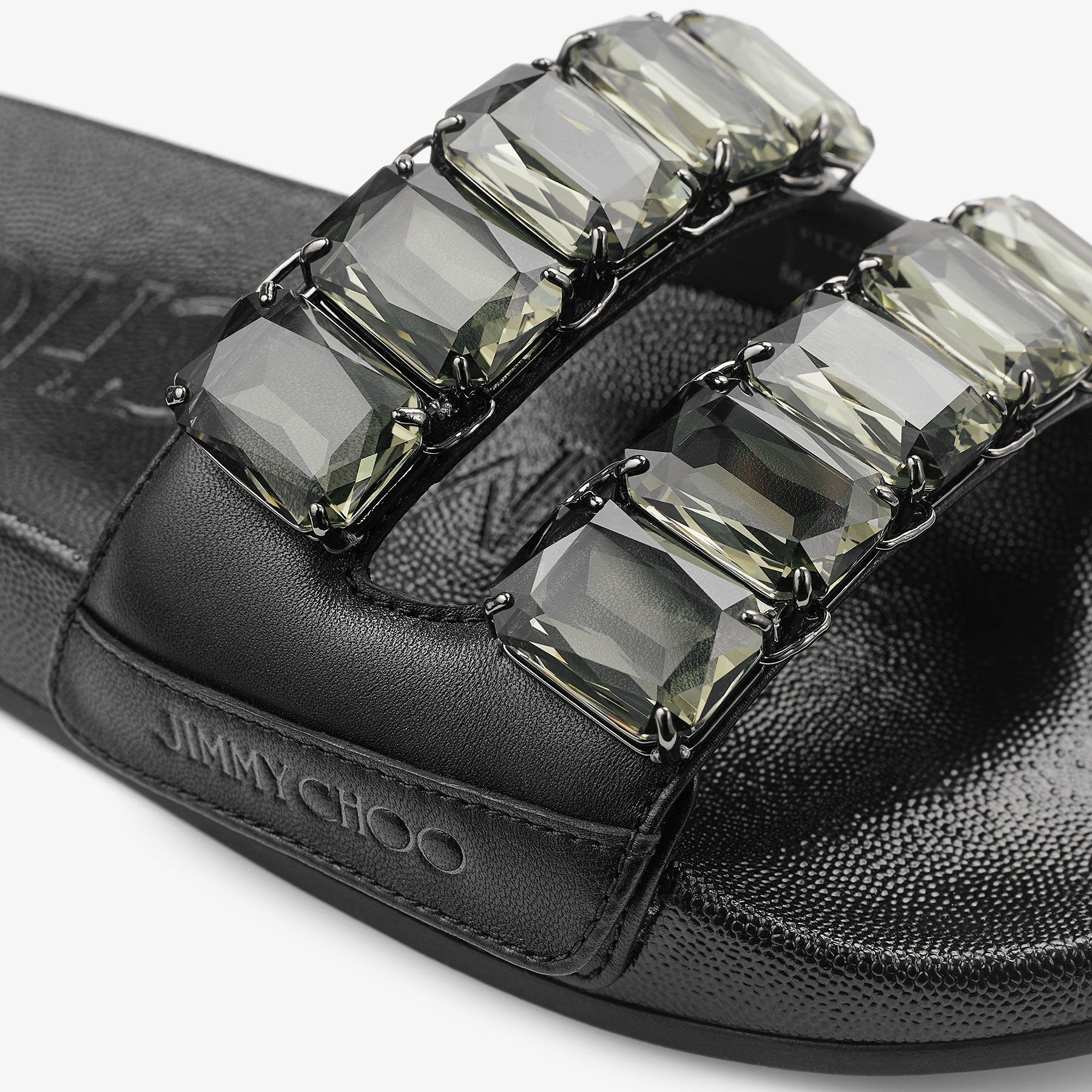 Fitz/Crystal
Black Nappa Leather Crystal Slides - 3
