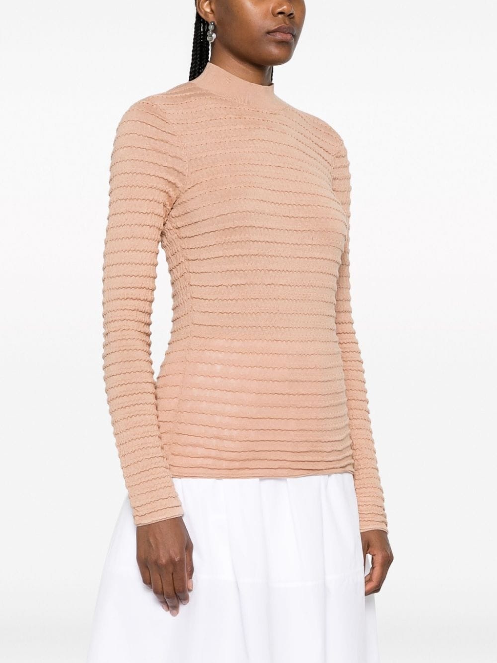 smocked mock-neck jumper - 3