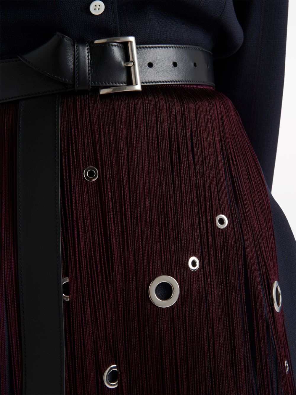 eyelet-embellished fringed midi skirt - 4