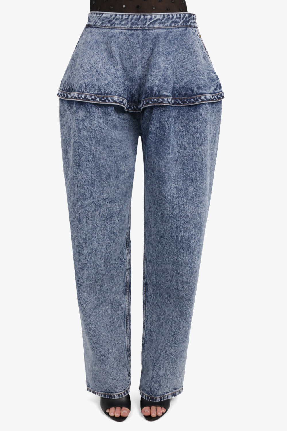 PEPLUM WAIST DENIM WIDE LEG JEANS | SNOW BLUE - 3