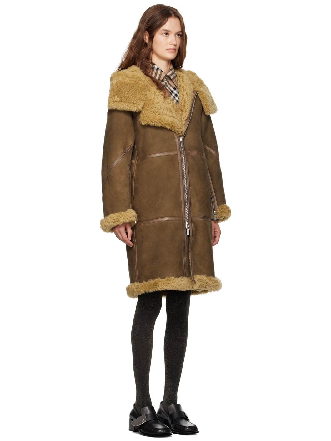 Brown Relaxed-Fit Shearling Coat - 2