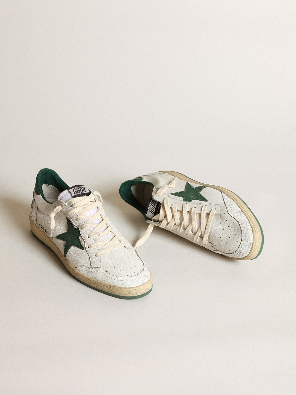 Women's Ball Star in white nappa leather with green leather star and heel tab - 2