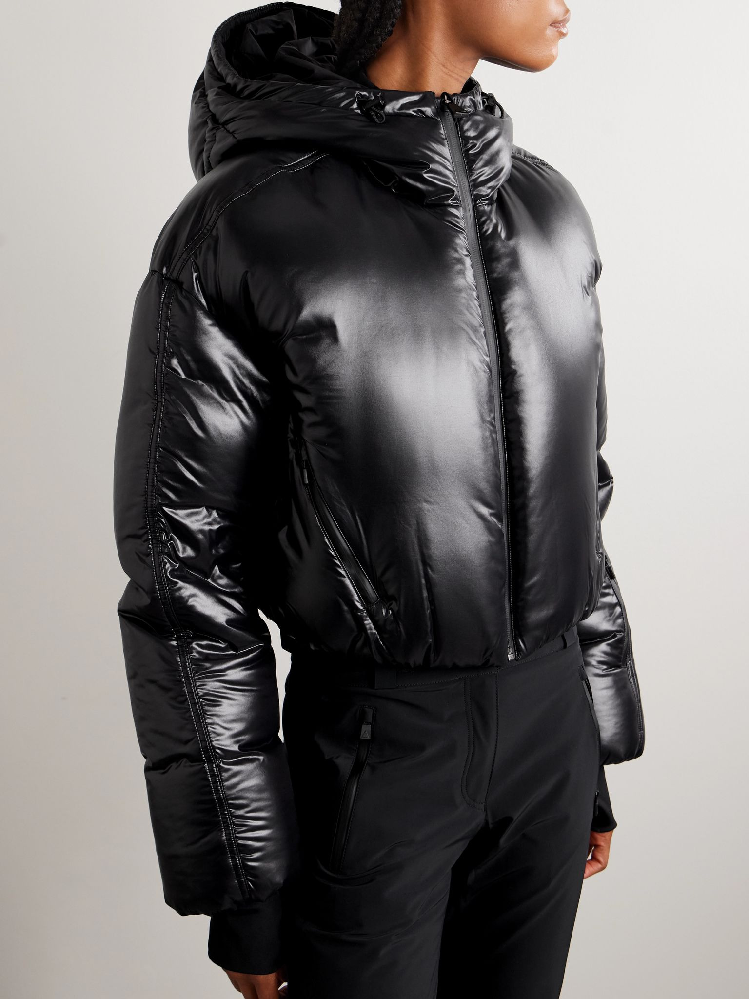 Daisy Nuke cropped quilted glossed-shell down jacket Black - 3