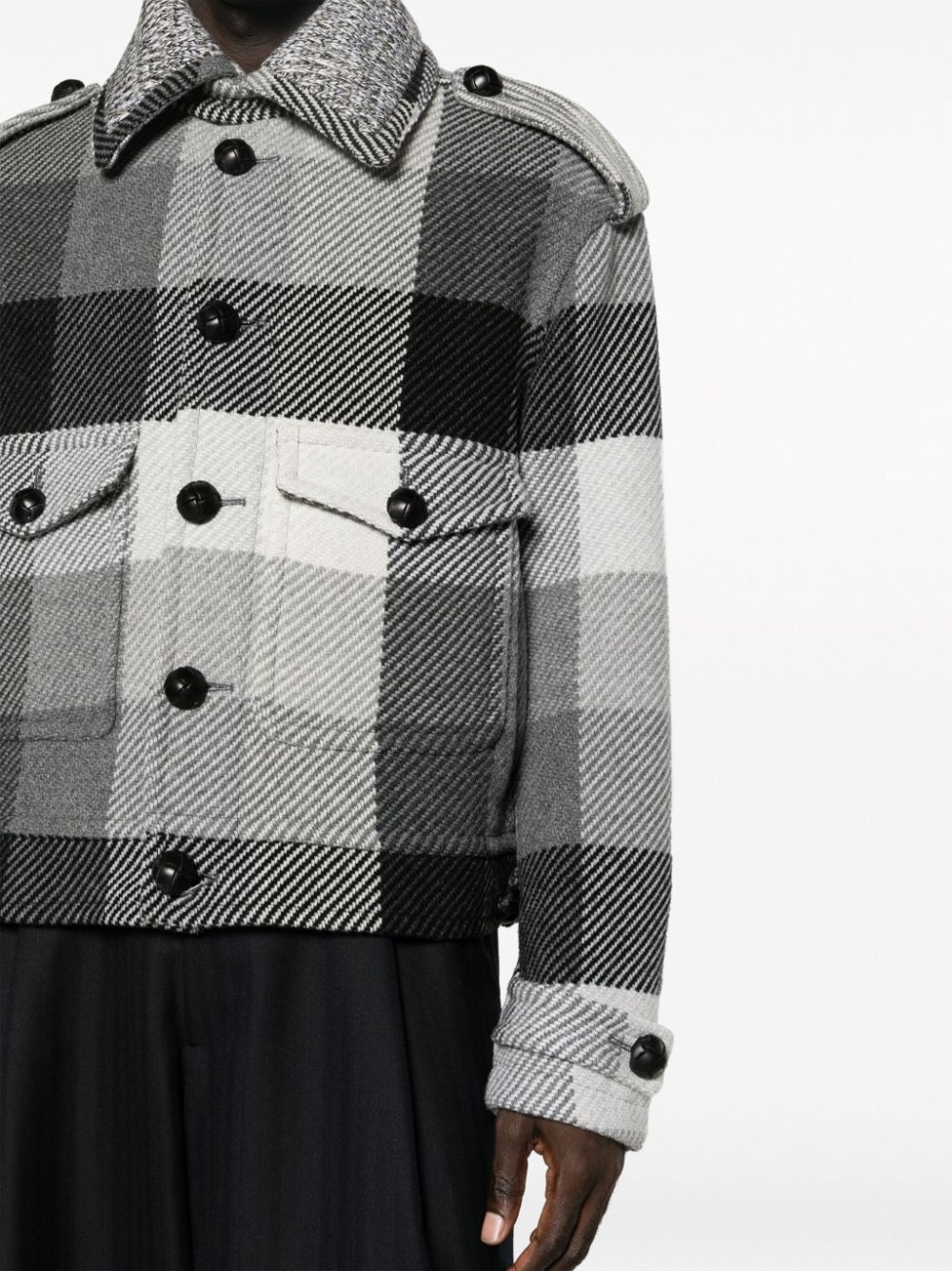 plaid-check button-up wool blend jacket - 5