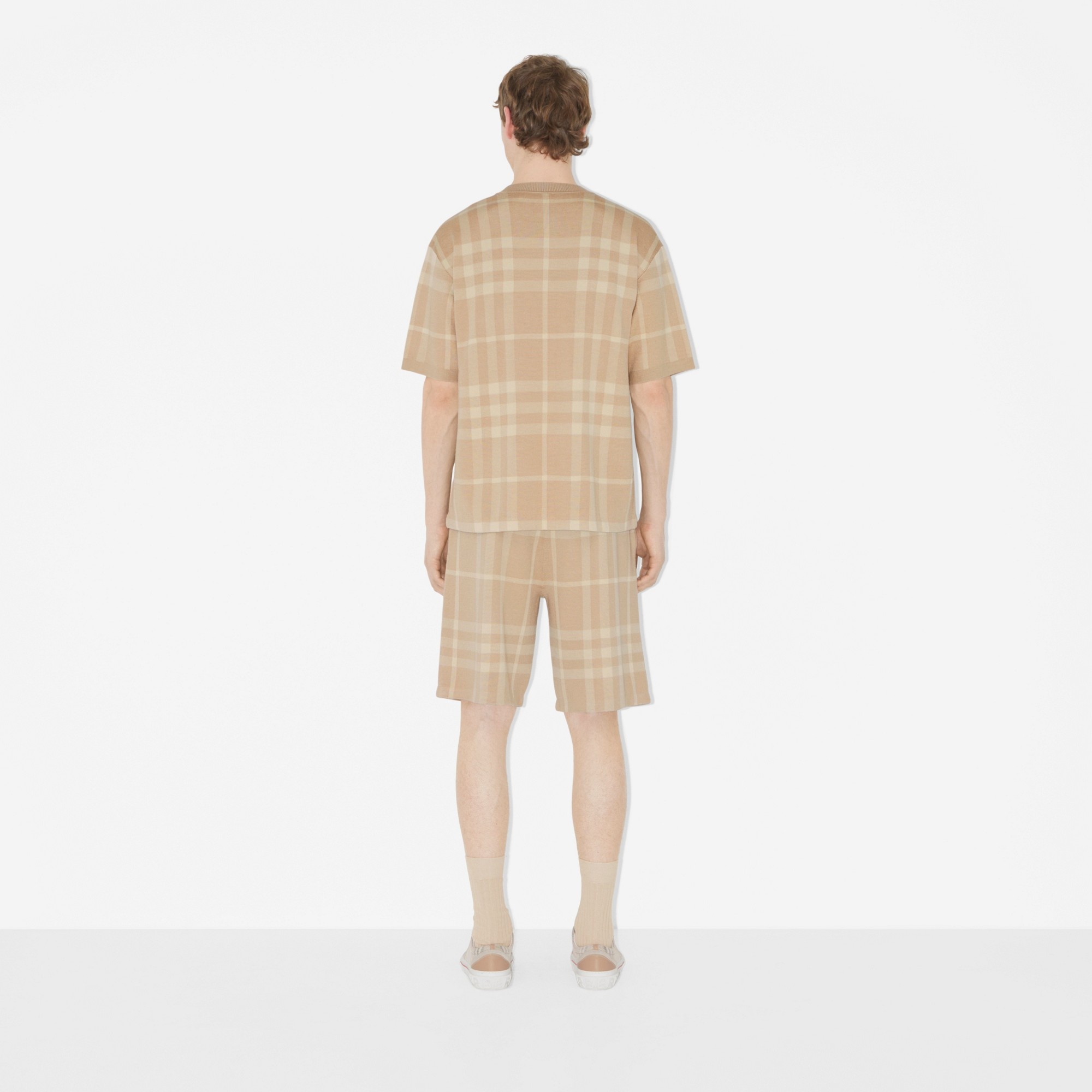 Short-sleeve Check Silk Wool Jacquard Top - 4