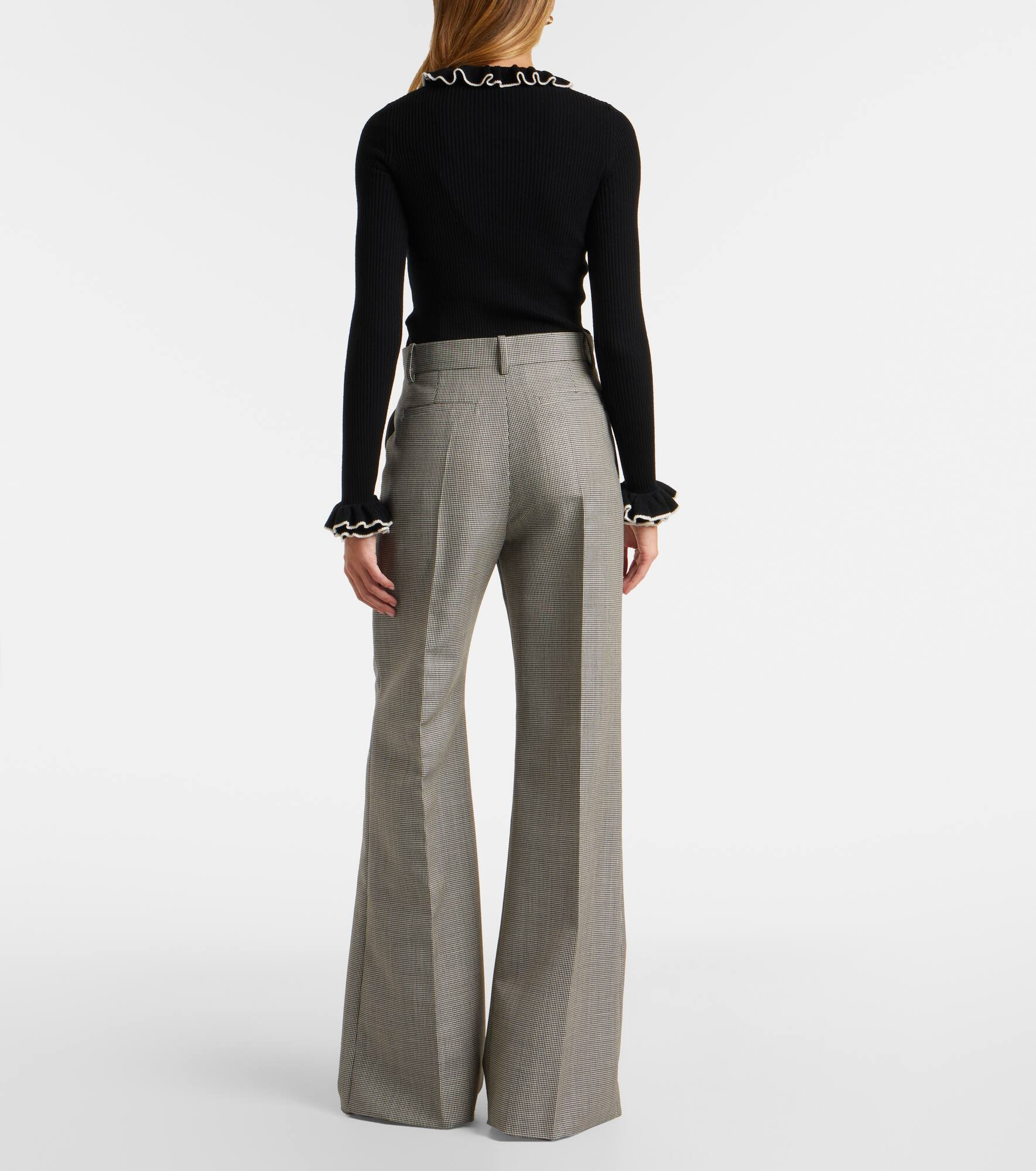 Checked wool and mohair wide-leg pants - 3