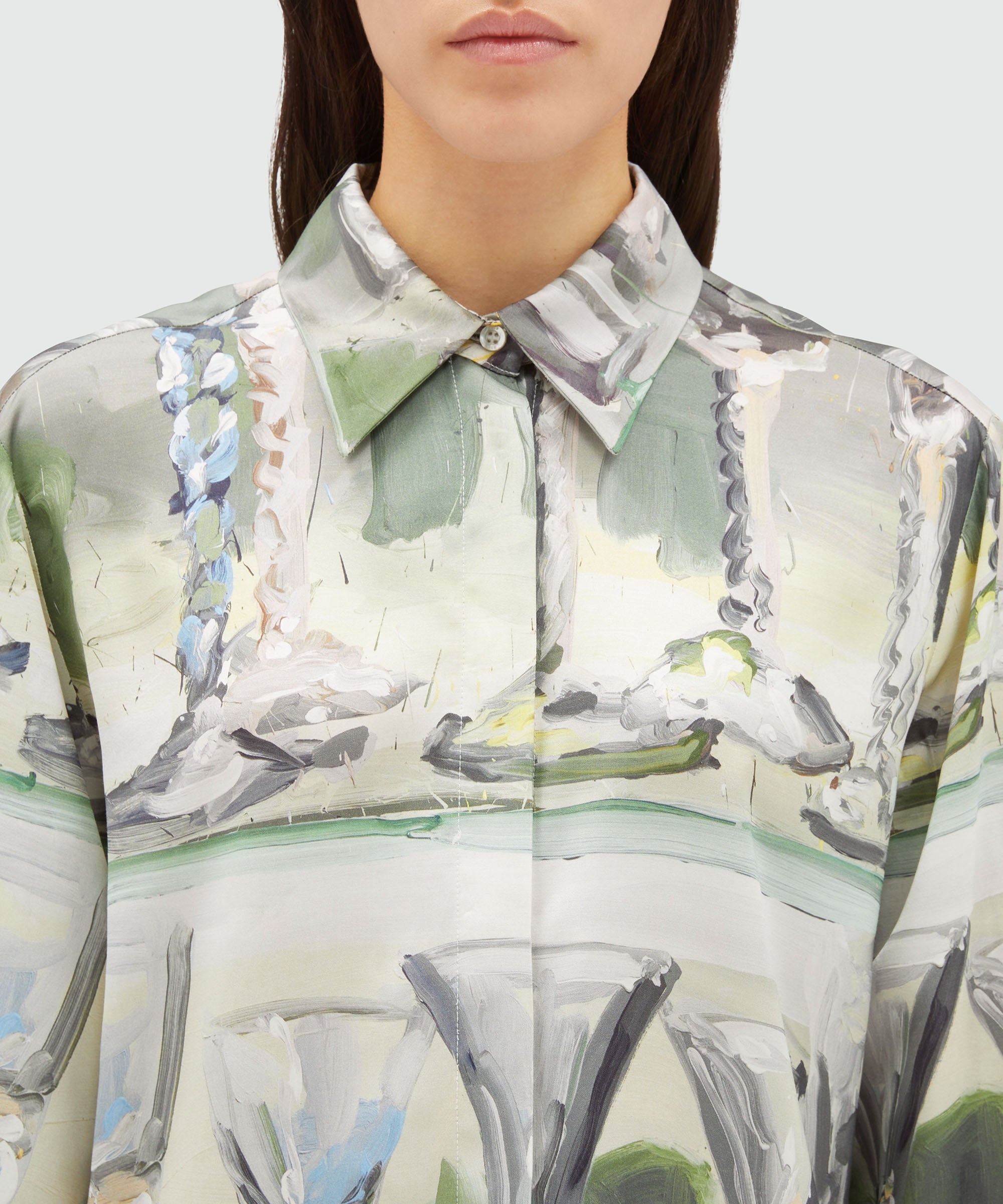 Fluid satin shirt with "Glass" print - 5