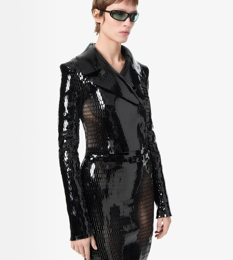 PERFORATED PATENT CALF LEATHER DOUBLE BREASTED JACKET 5