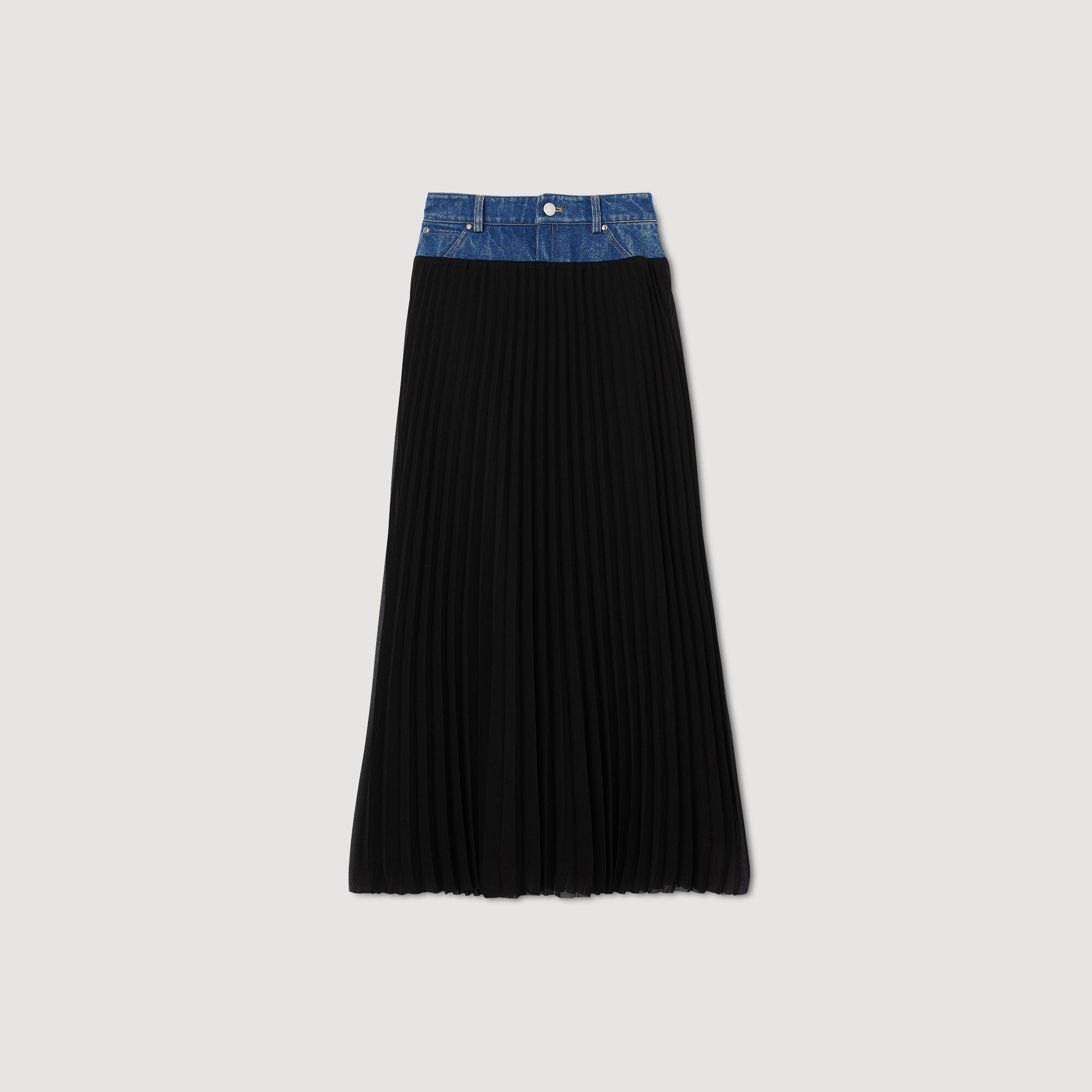 LONG PLEATED DENIM SKIRT - 1