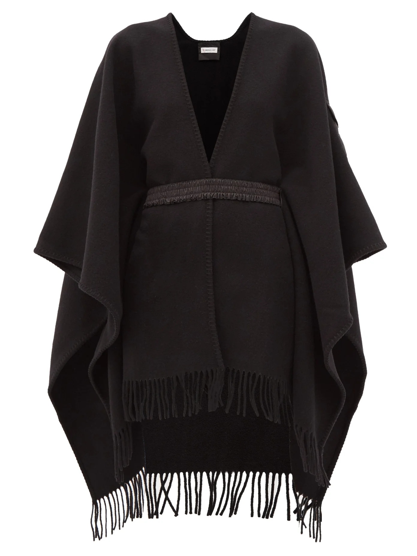 Logo-patch belted wool poncho - 1