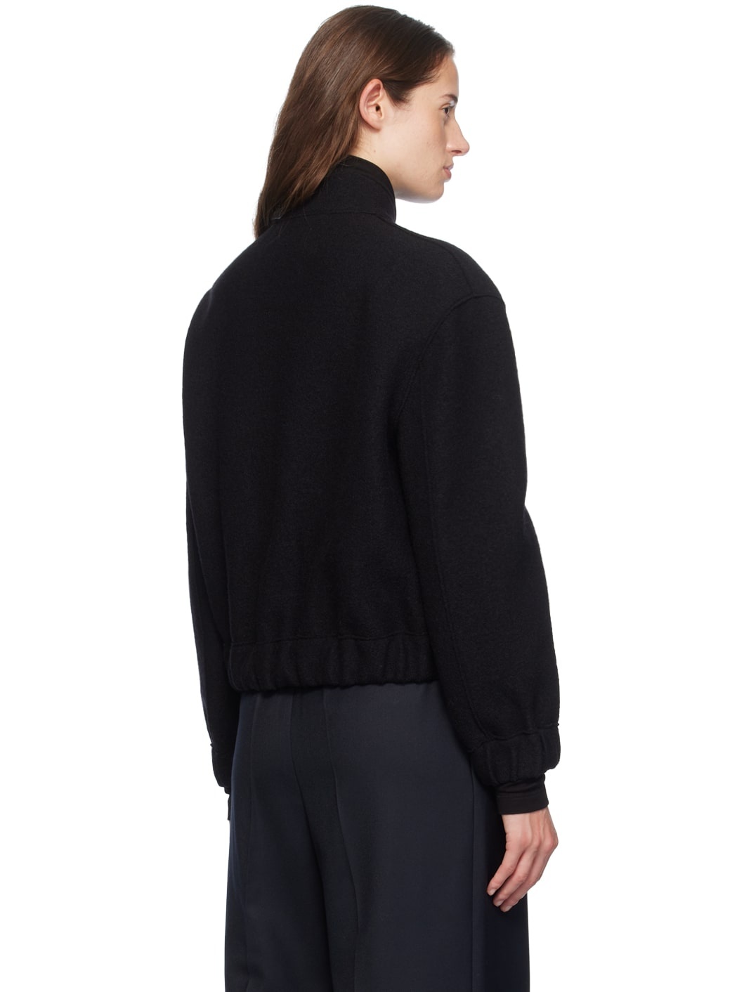 Black Cropped Bomber Jacket - 3