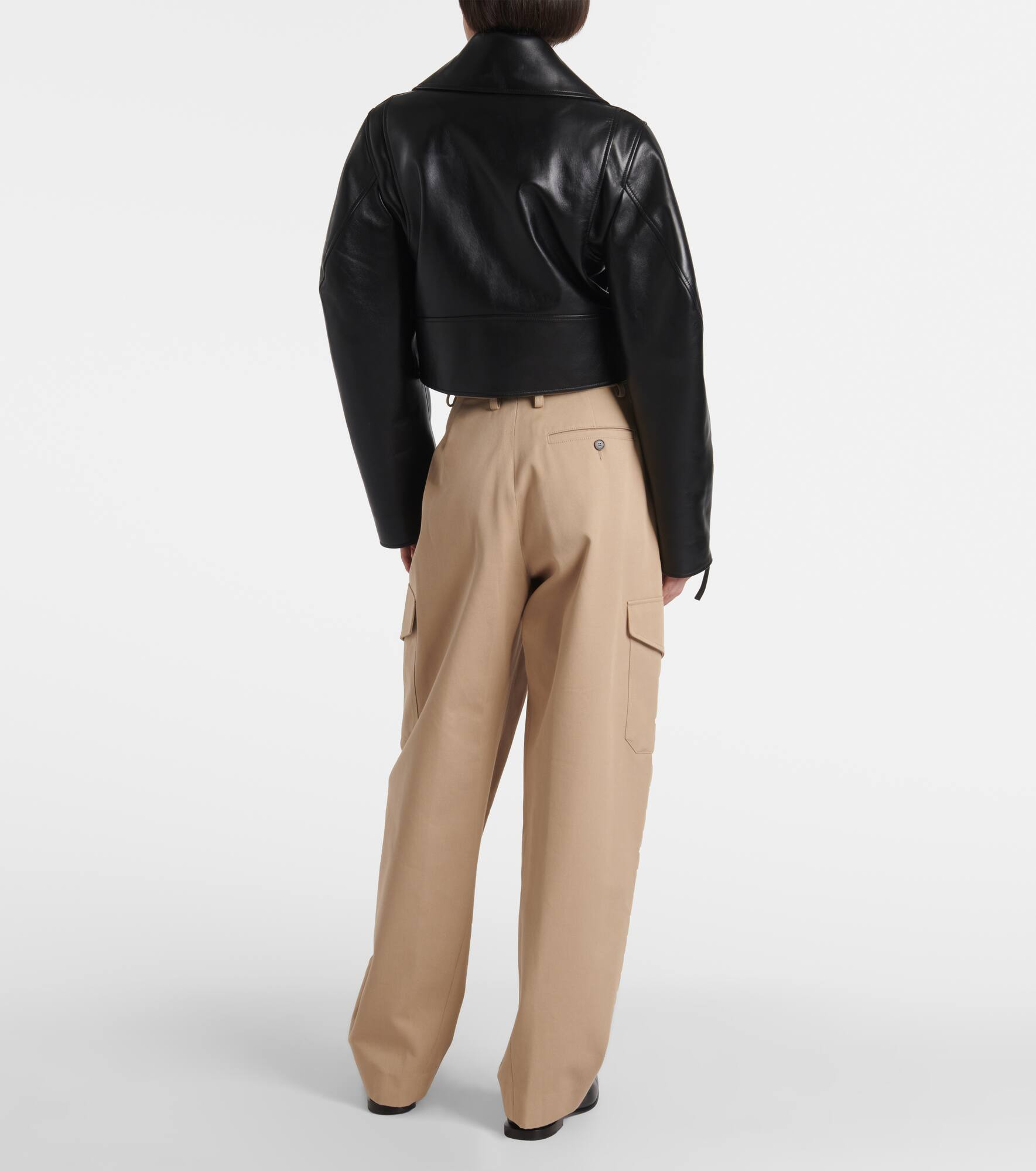Cocoon cropped leather biker jacket - 3