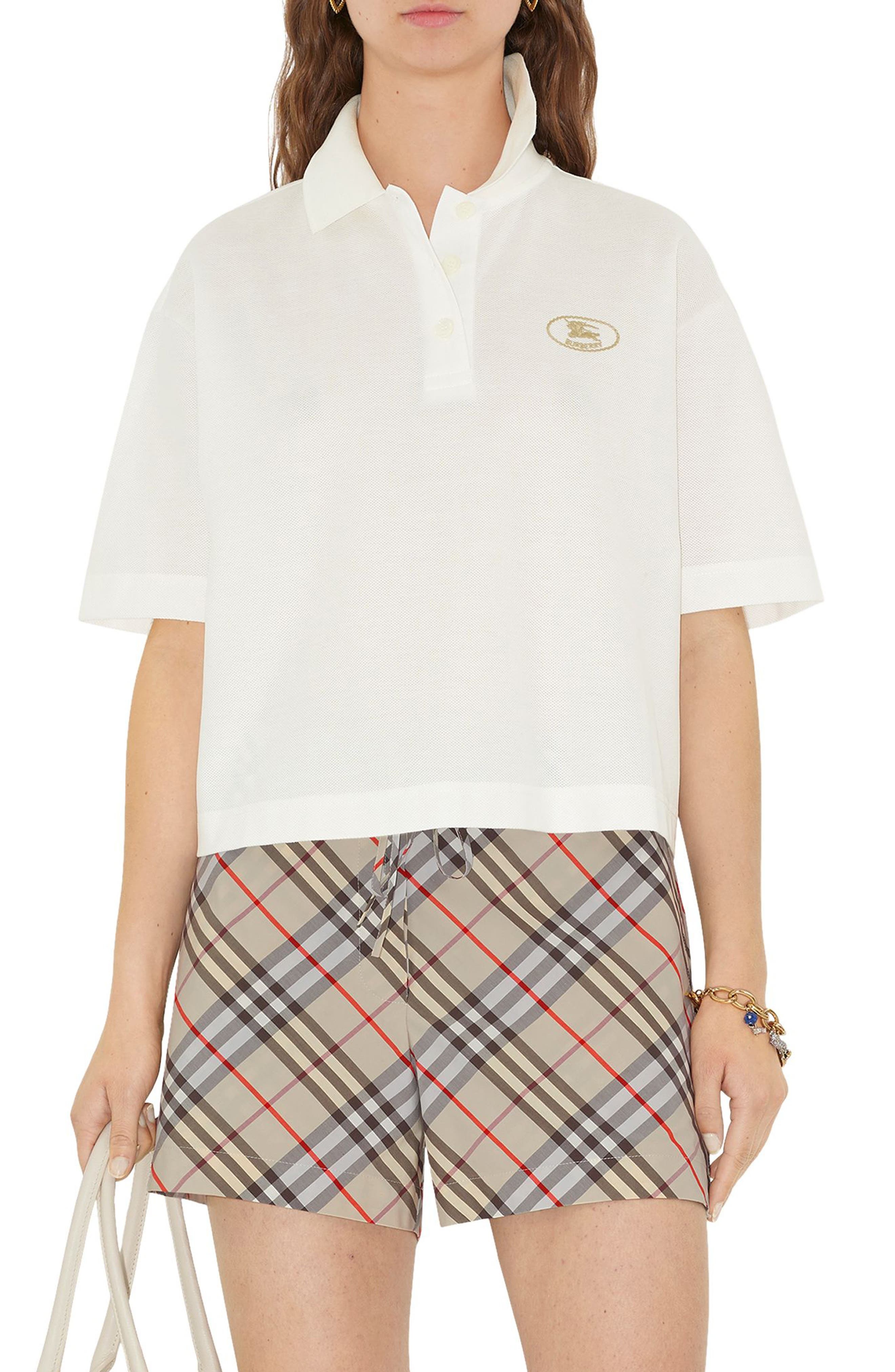 burberry EKD Stamp Crop Cotton Piqué Polo in Chalk at Nordstrom - 1