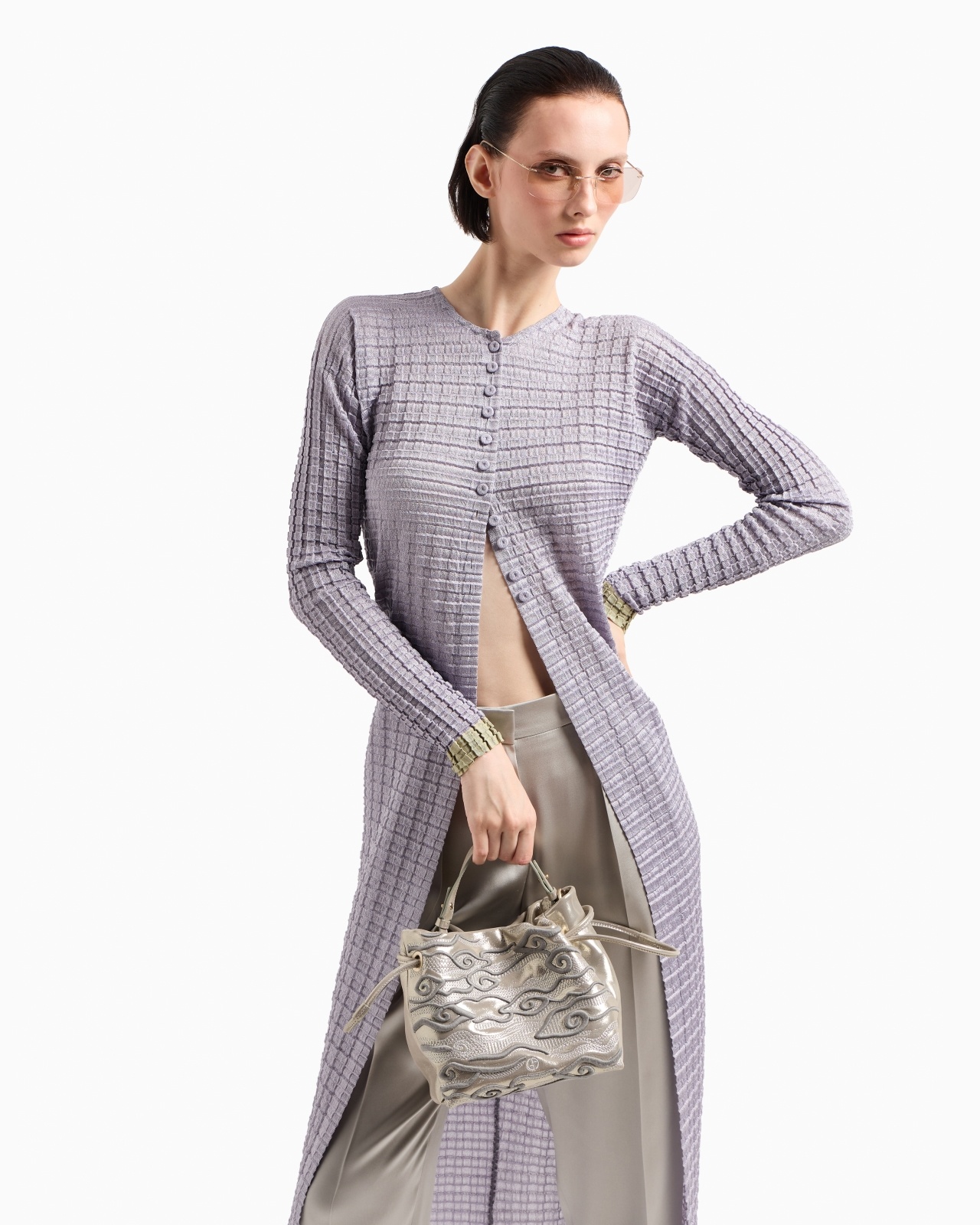 PLEATED JERSEY LONG CARDIGAN - 6