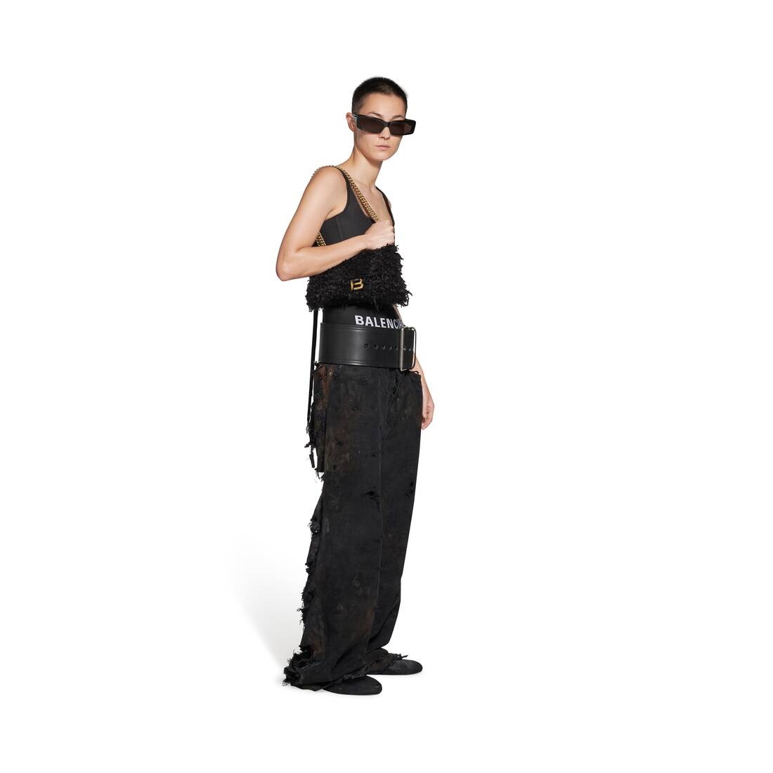 Women's Crush Small Chain Bag With Frabric Feathers  in Black - 2
