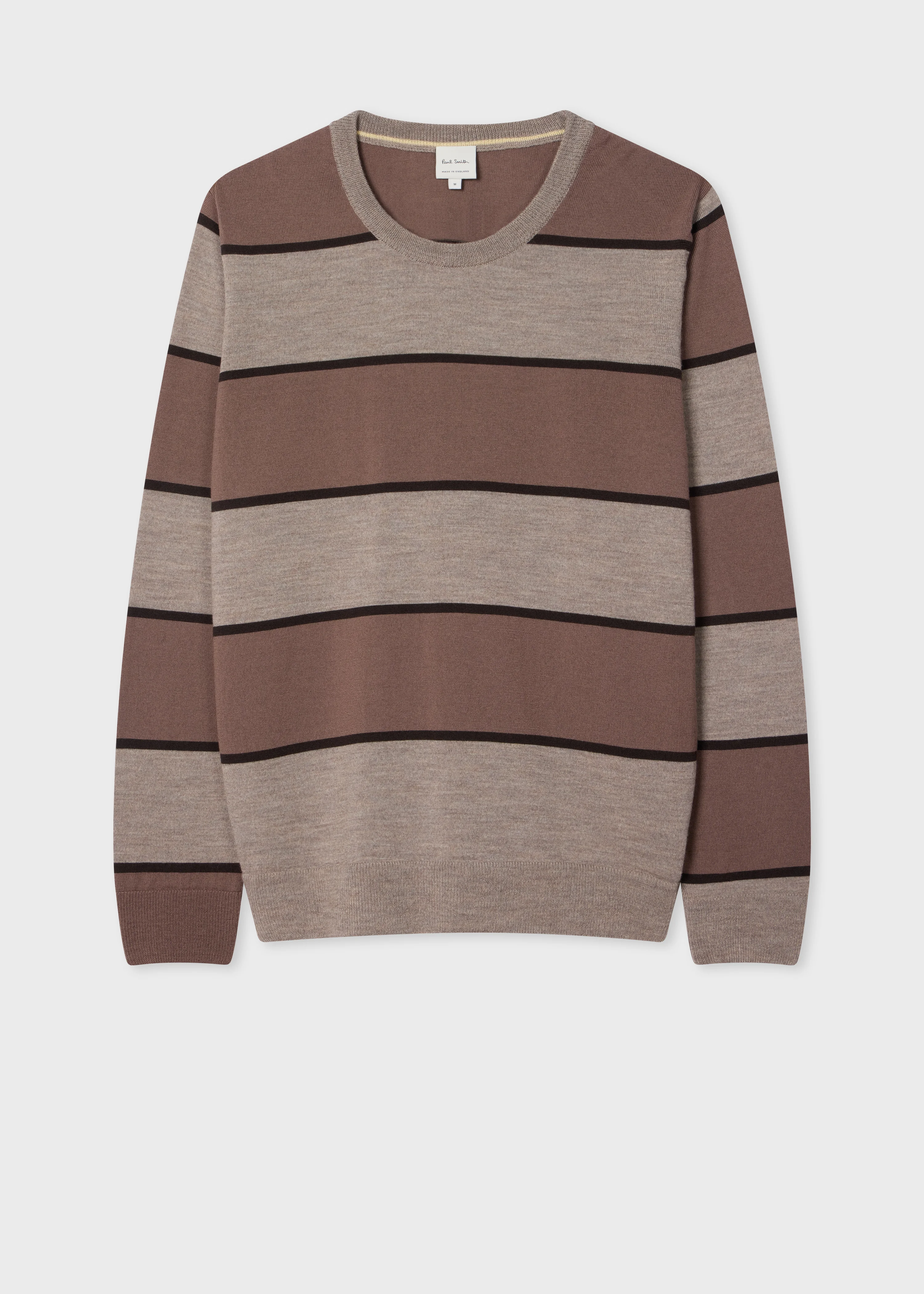 Brown Merino Wool Stripe Crew Neck - 1