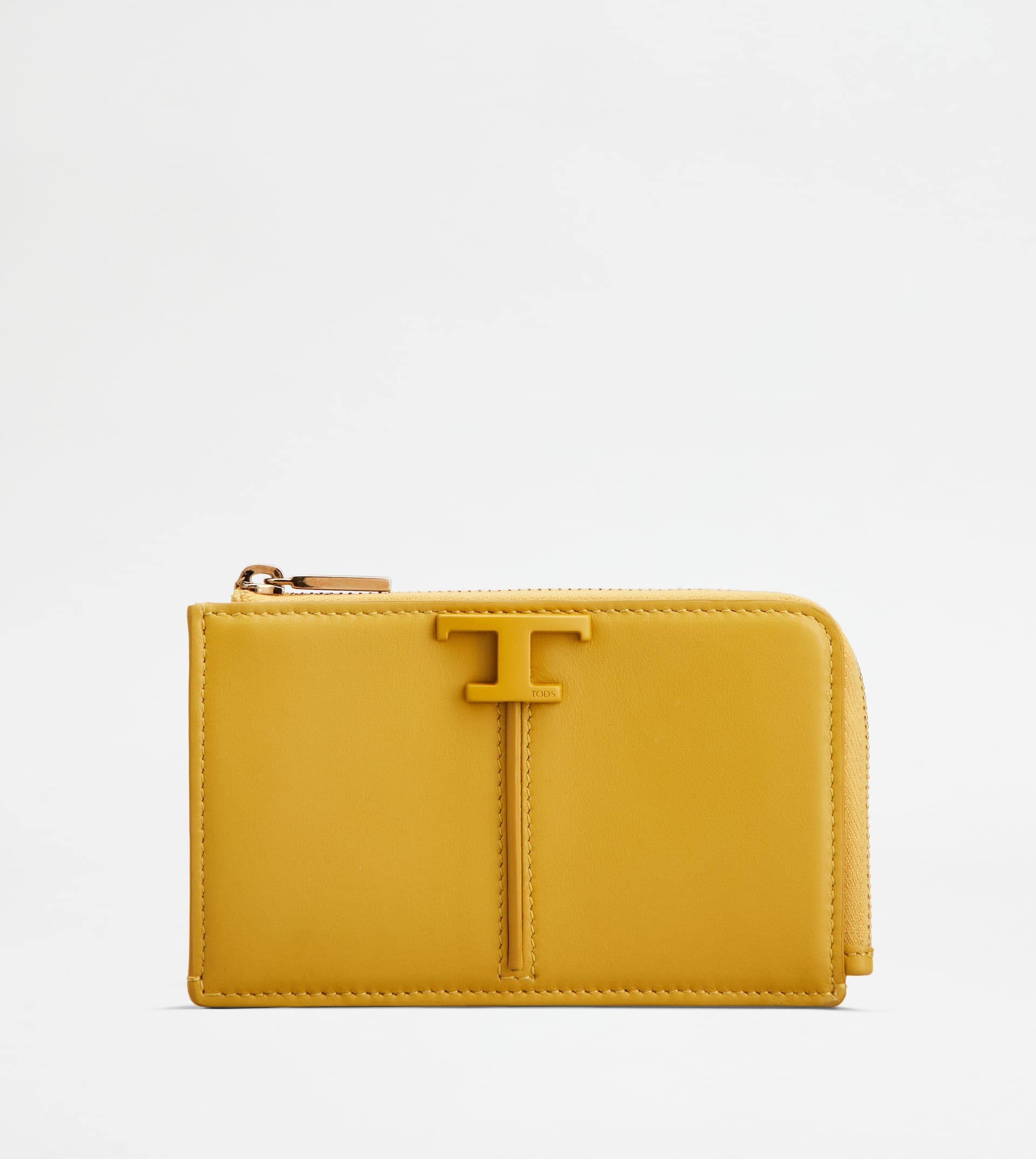 T TIMELESS KEY POUCH IN LEATHER - YELLOW - 1