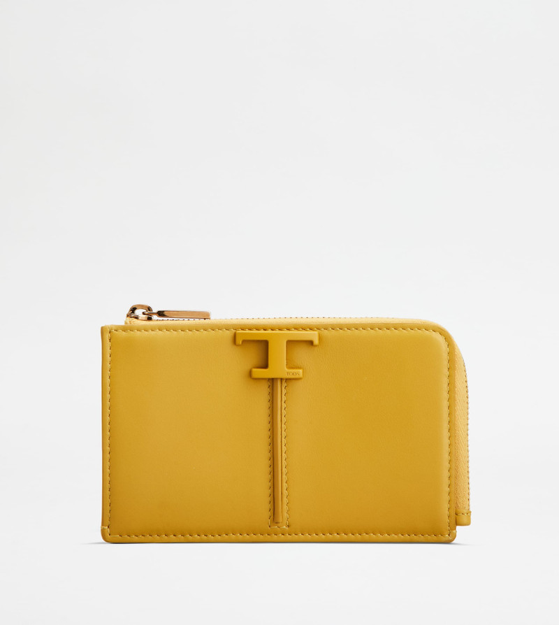 T TIMELESS KEY POUCH IN LEATHER - YELLOW 1