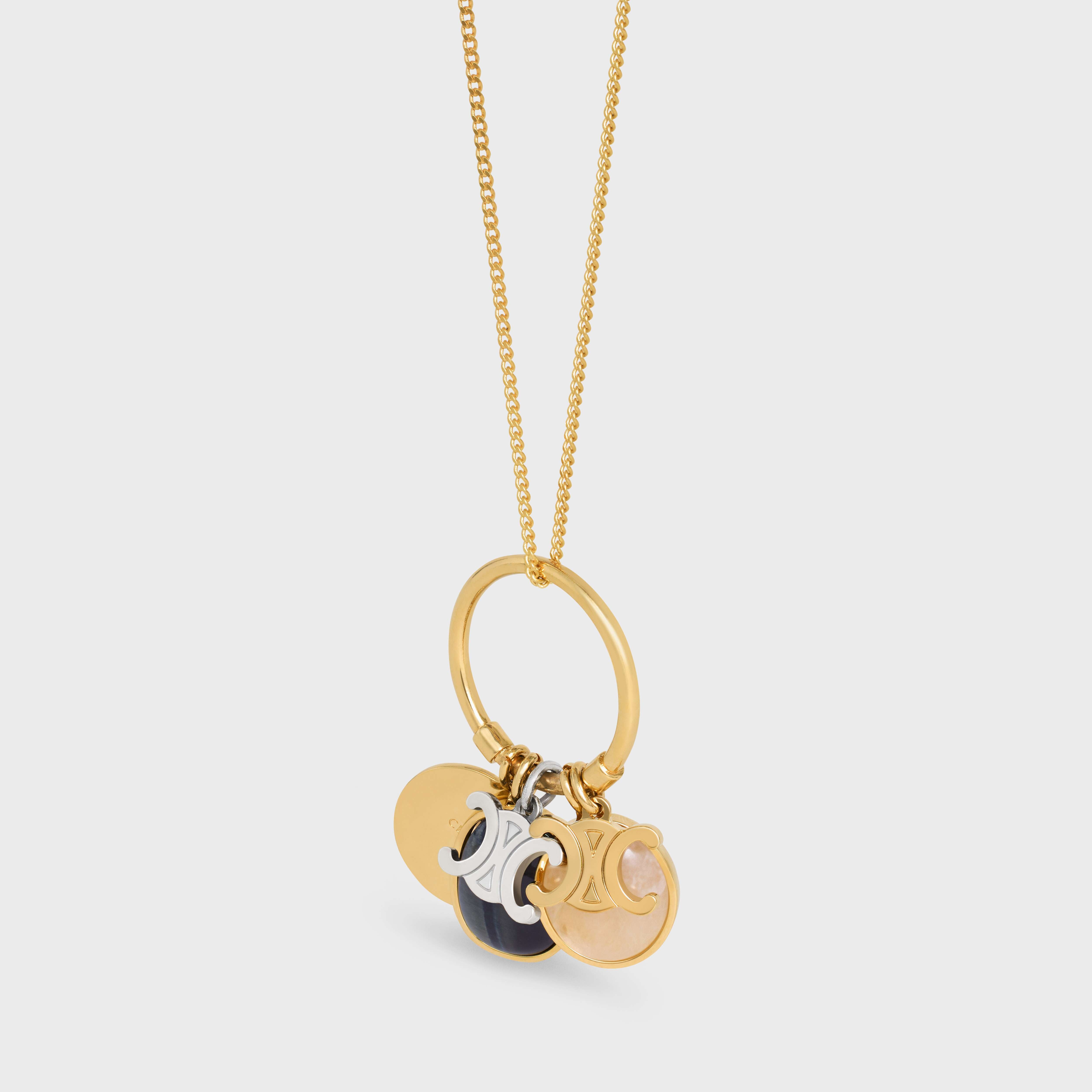 Triomphe Indie Charms Necklace in Brass with Gold and Silver Finish, Rutilated Quartz and Hawk Eye - 2