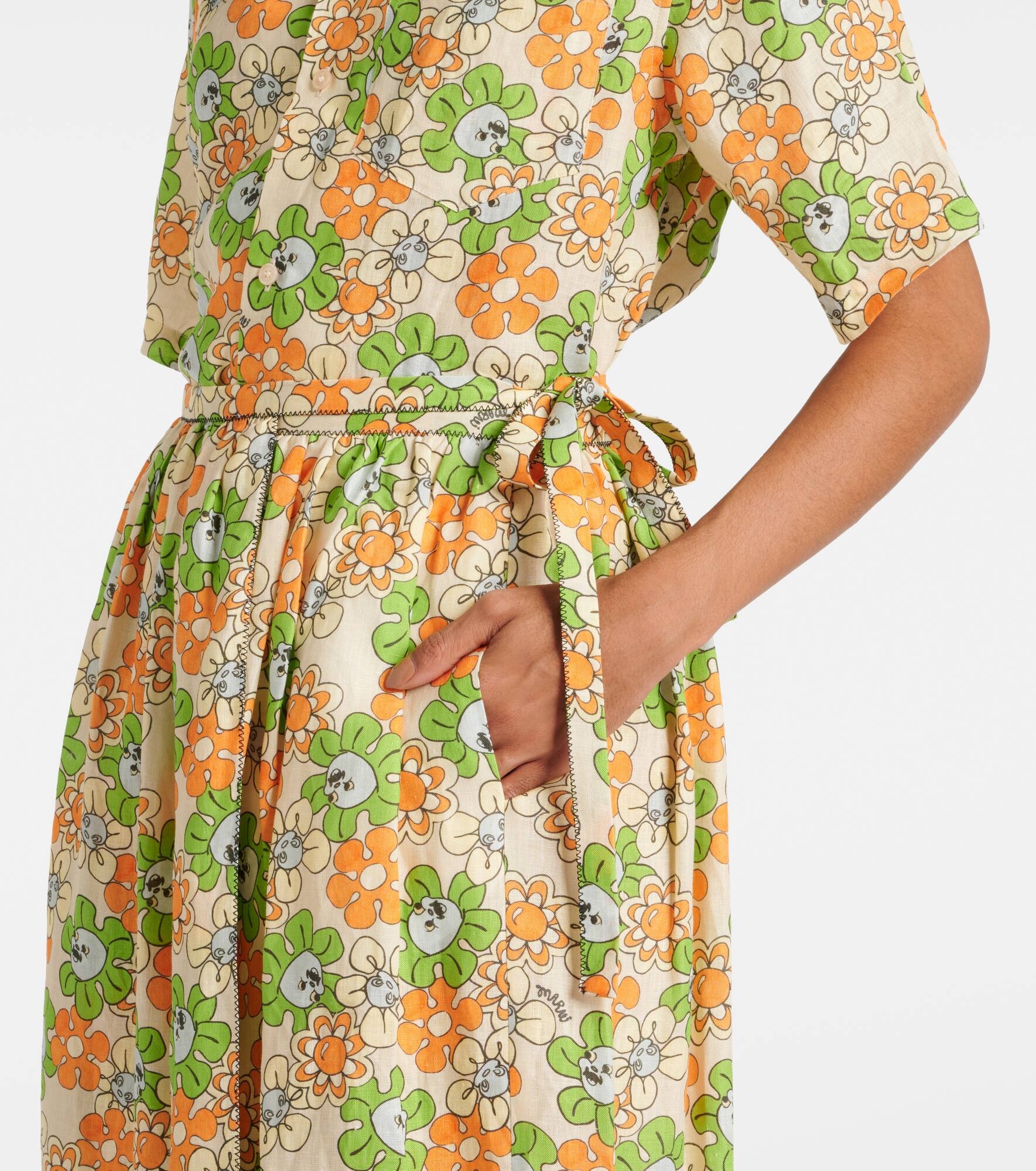Floral linen midi skirt - 4