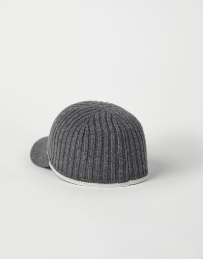 Brunello Cucinelli Virgin wool, cashmere and silk rib knit baseball cap with monili outlook