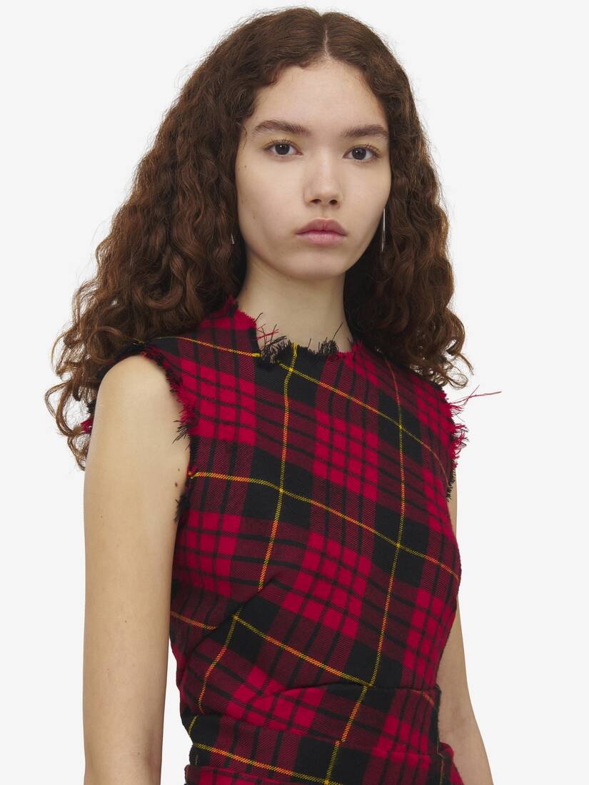 Distressed Tartan Mini Dress - 5