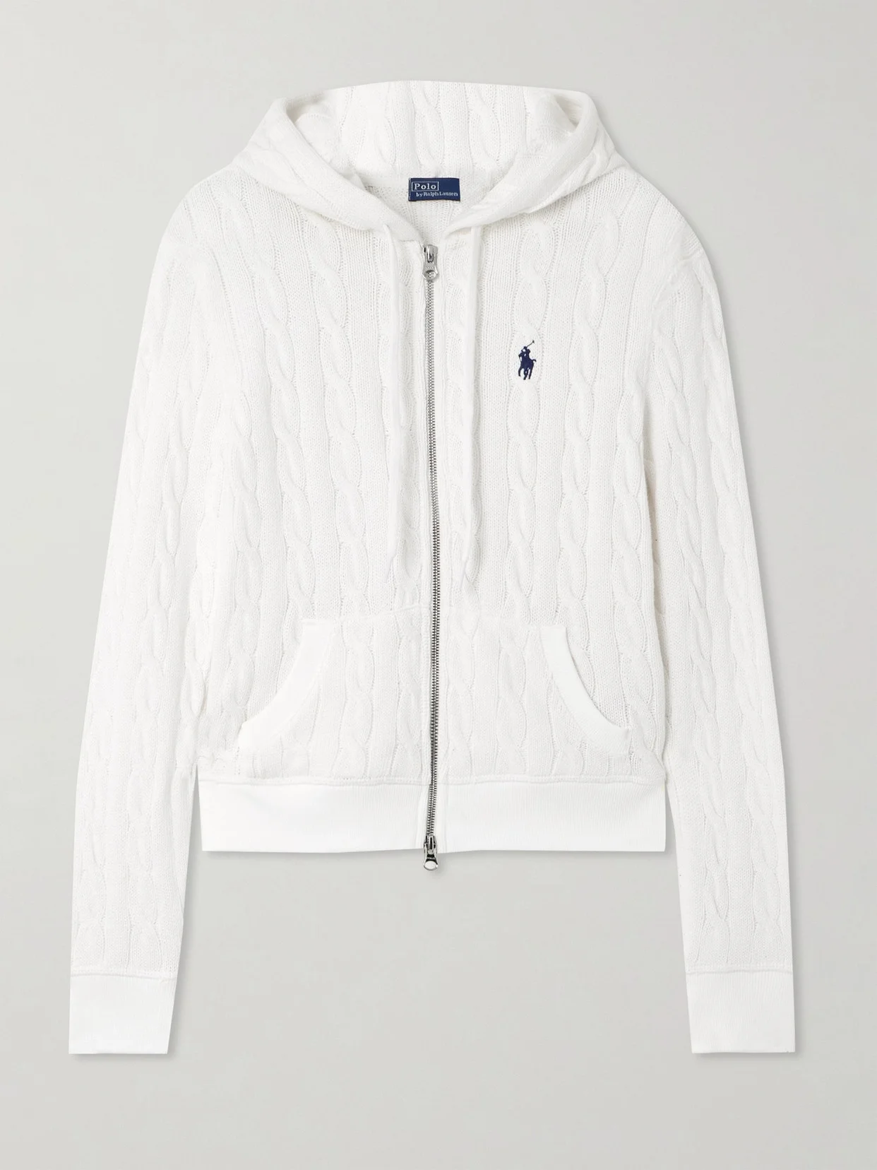 Hooded Embroidered Cable-knit Cotton Cardigan - 1