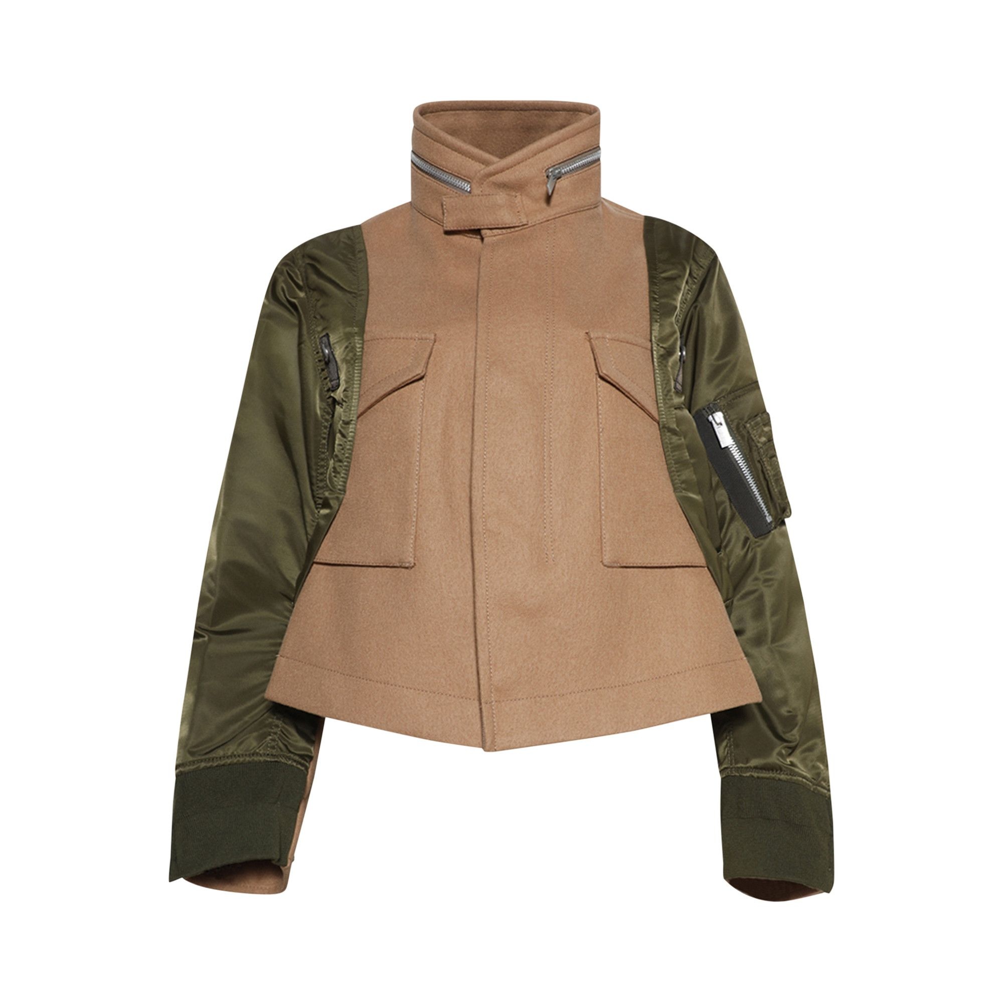 Sacai Wool Melton x Nylon Twill Jacket 'Beige/Olive' - 1