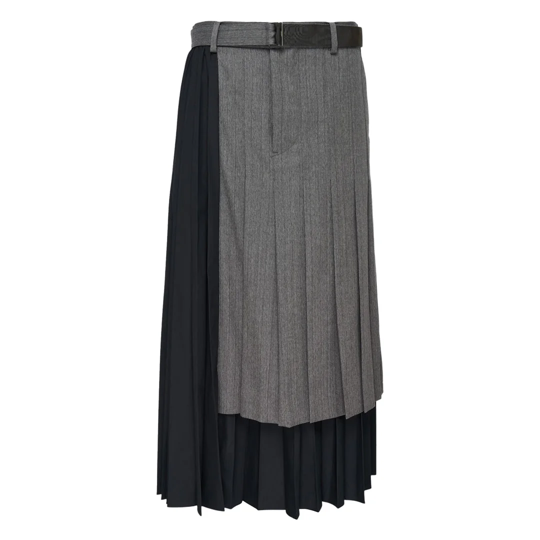 Herringbone Suiting Pleated Skirt - 1