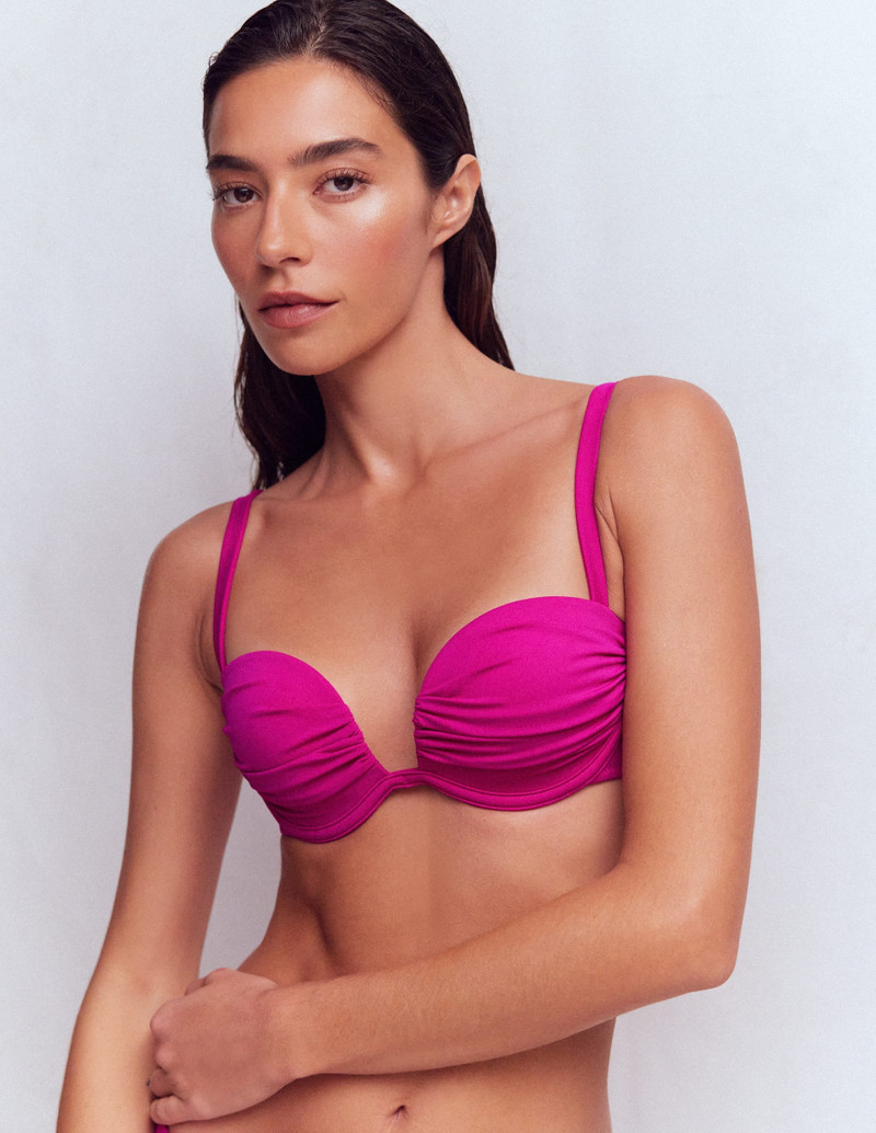 Pleated Cup Bikini Top-Bright Fuchsia - 1