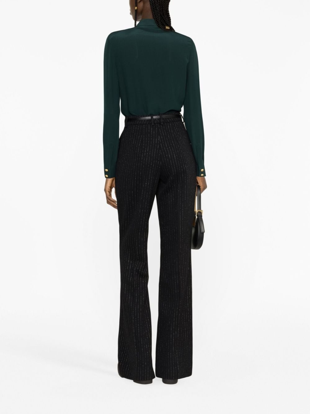 striped wool-blend flared trousers - 4