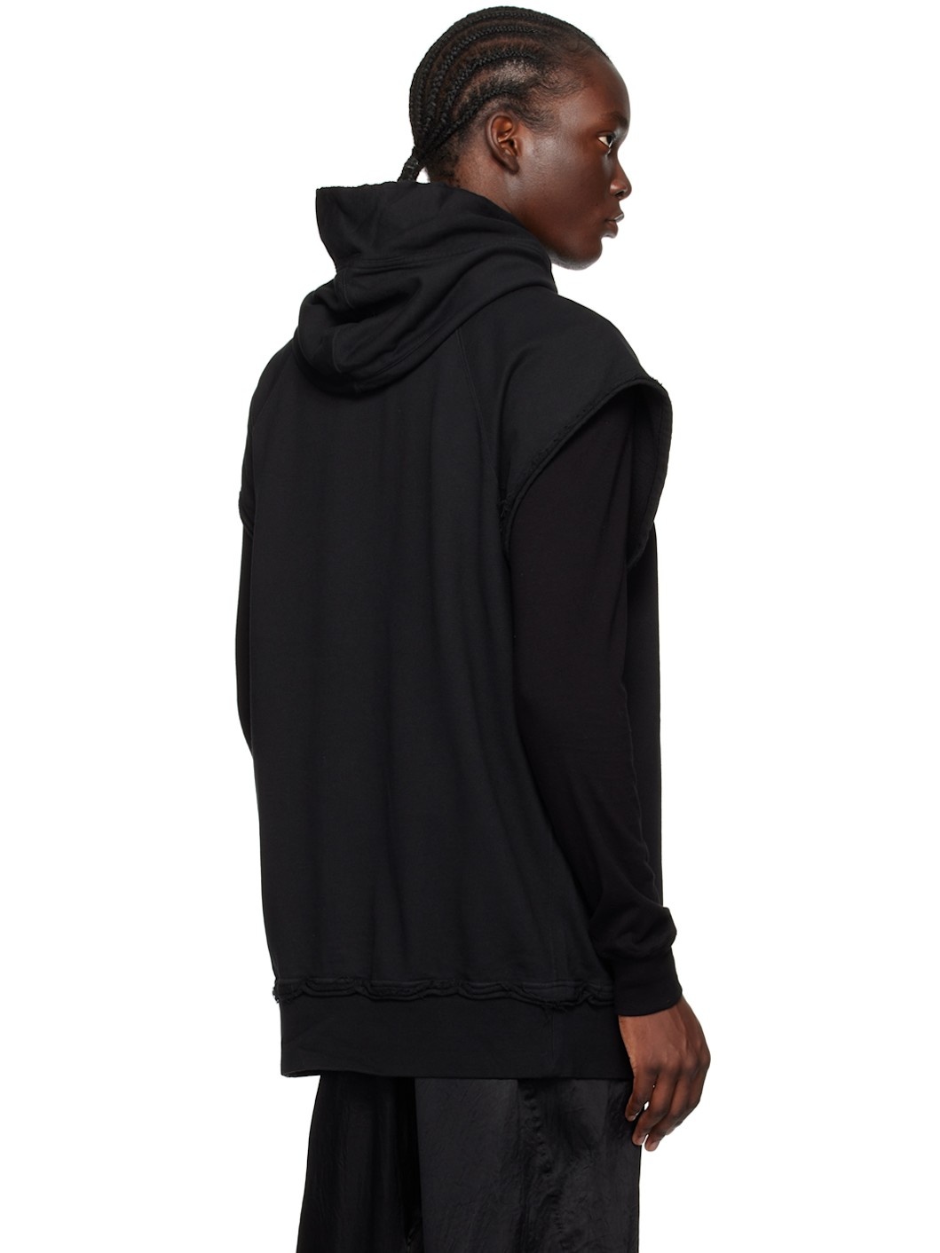 Black Cotton Raw Edge Hoodie - 3