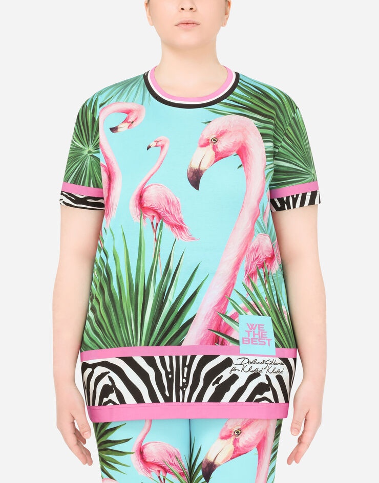 Short-sleeved flamingo-print jersey T-shirt - 1