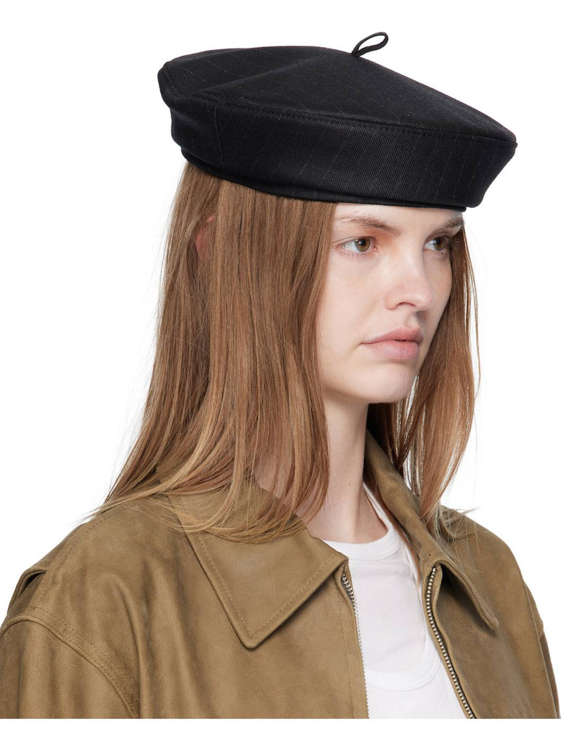 RUSLAN BAGINSKIY Black Stripe-Pattern Beret outlook