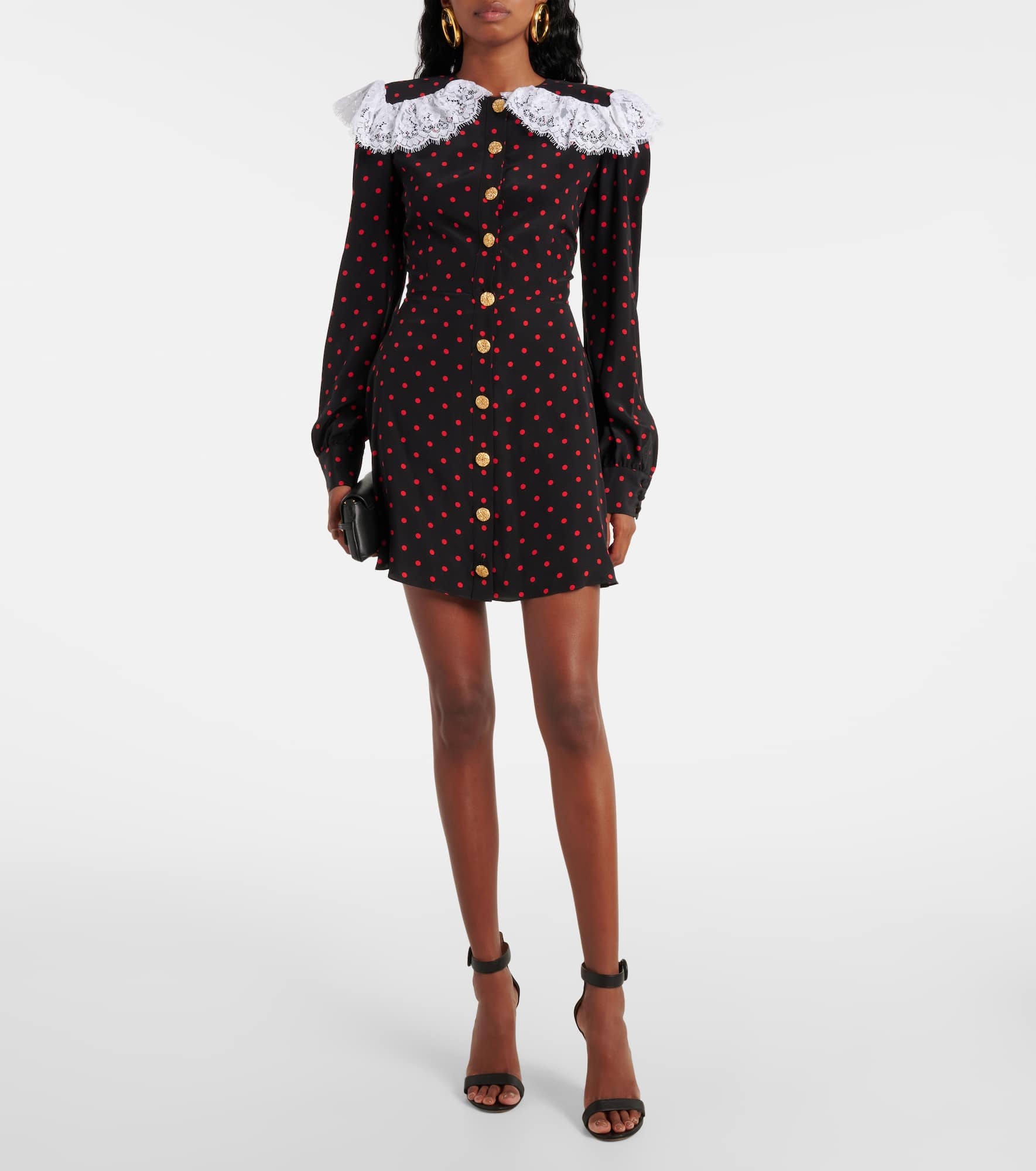Polka-dot lace-trimmed silk minidress - 2