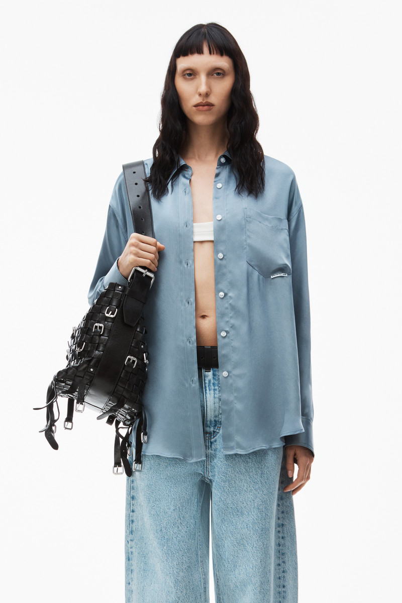Alexander Wang boyfriend shirt in shiny cupro outlook