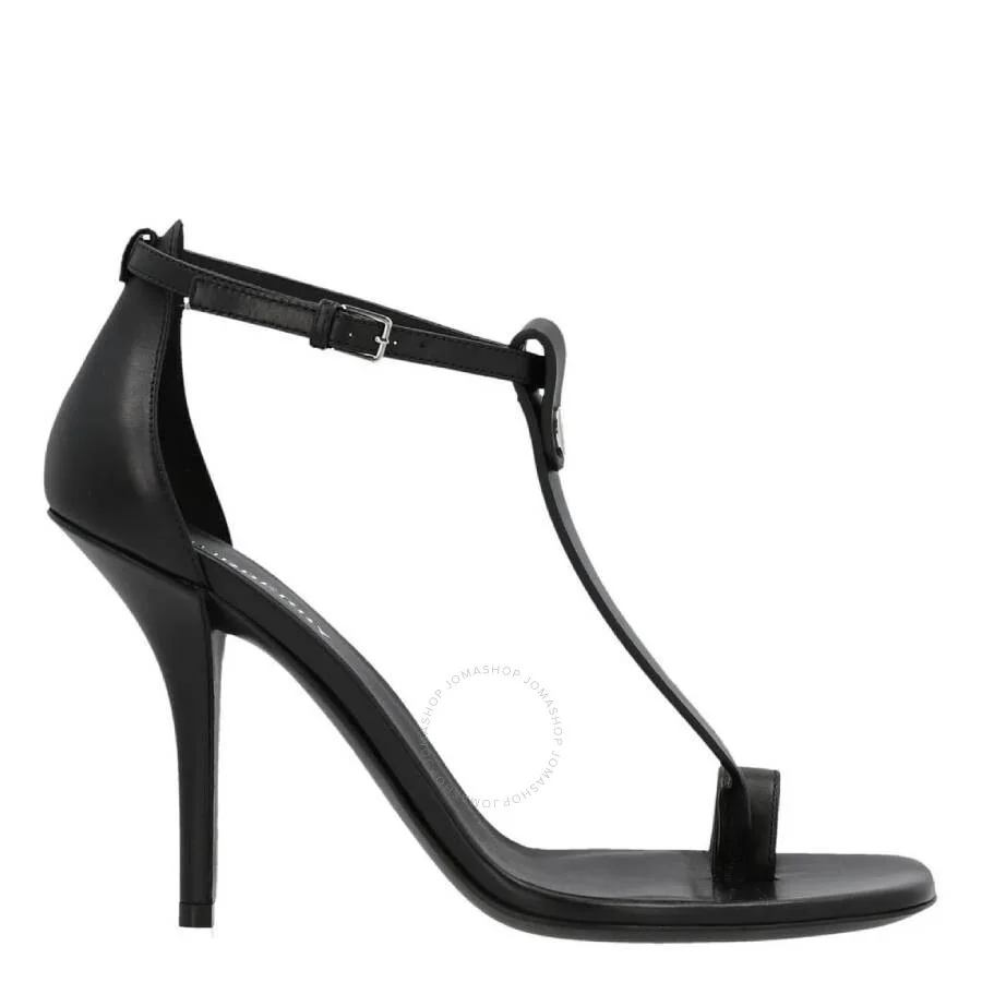 Burberry Black Leather Stefanie T-Strap Stiletto Sandals - 1