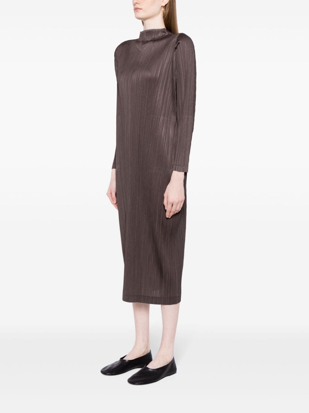 long-sleeved pleated shift dress - 3